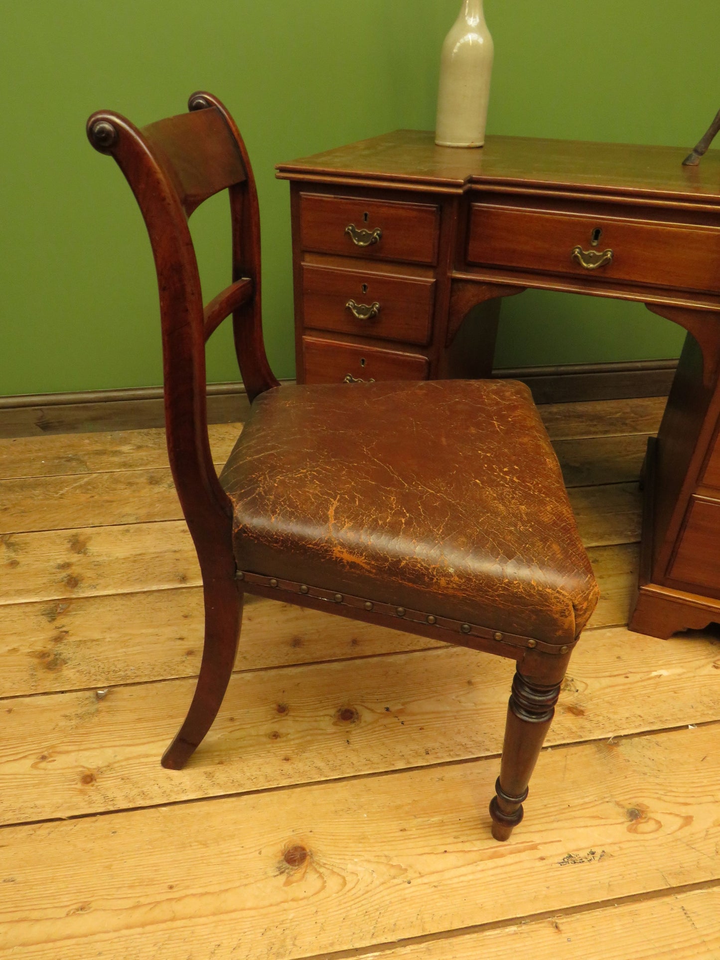 Antique Desk with Leather top and chair