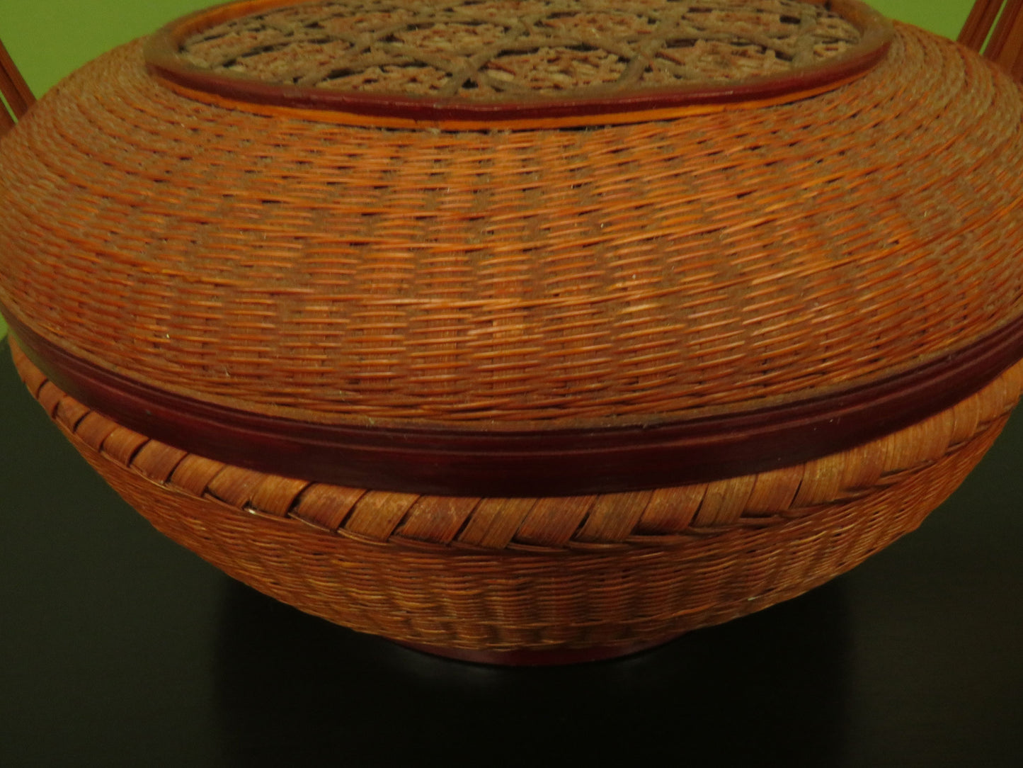 Antique Chinese Lidded Split Bamboo Basket