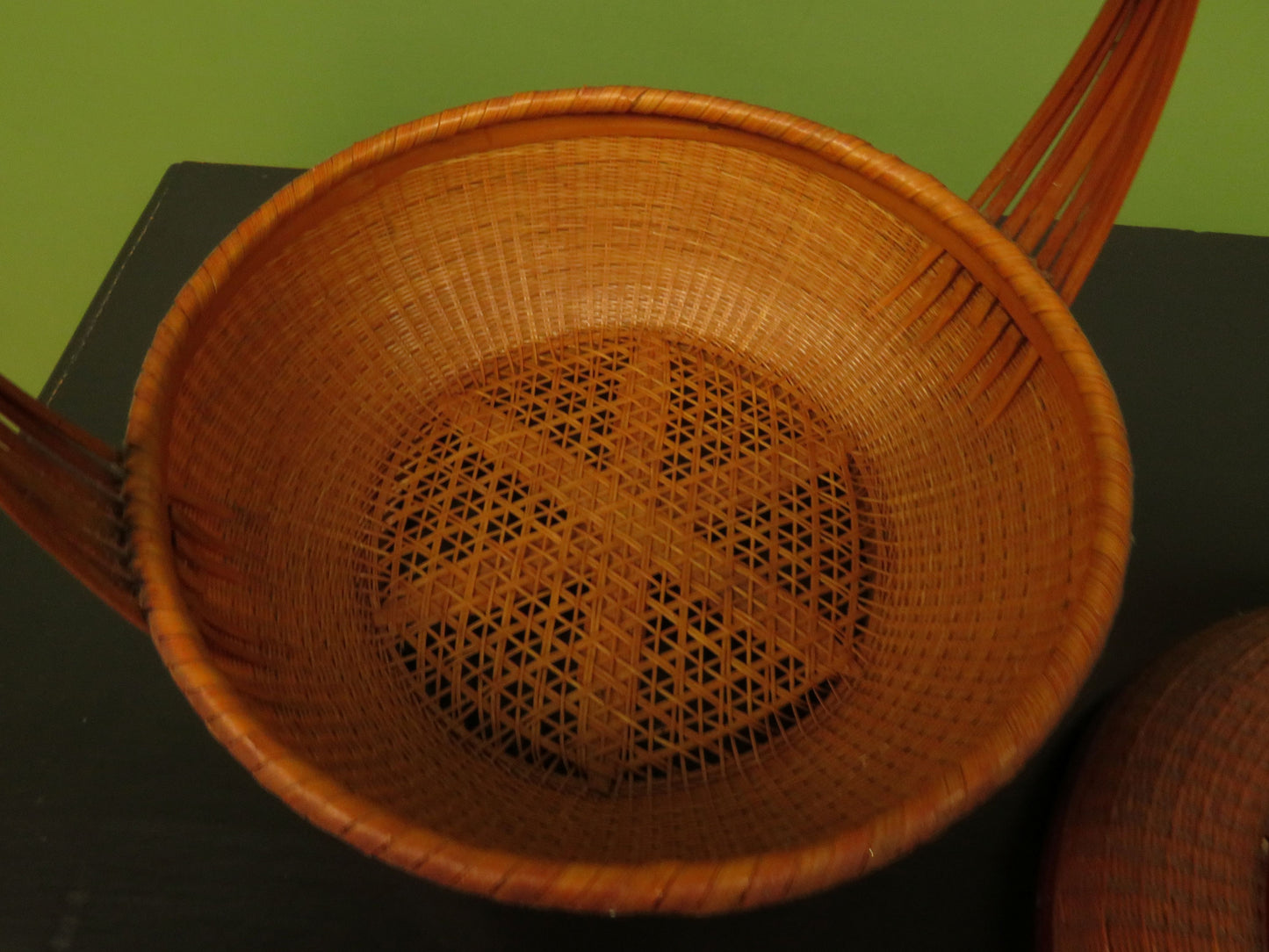 Antique Chinese Lidded Split Bamboo Basket