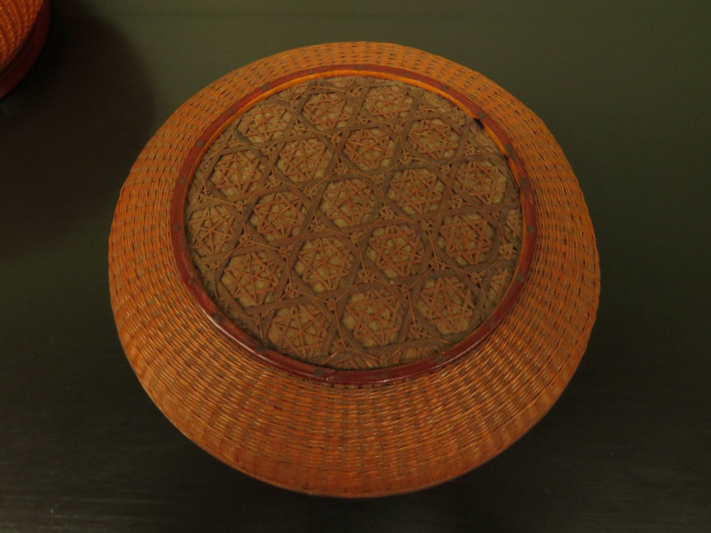 Antique Chinese Lidded Split Bamboo Basket