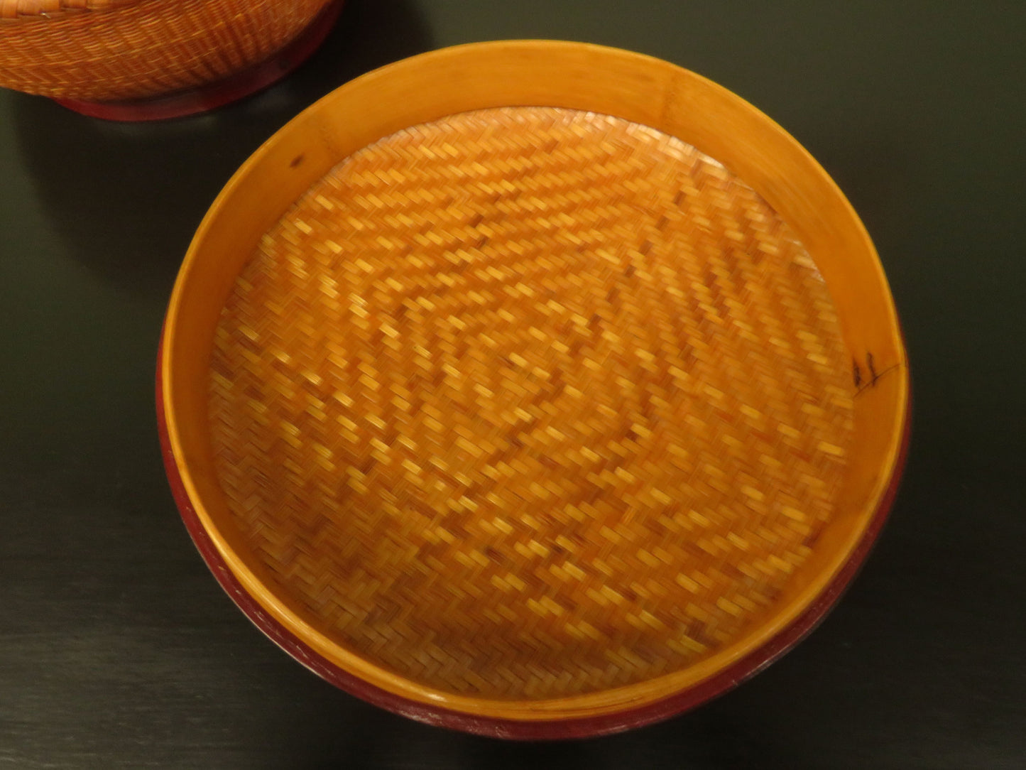 Antique Chinese Lidded Split Bamboo Basket