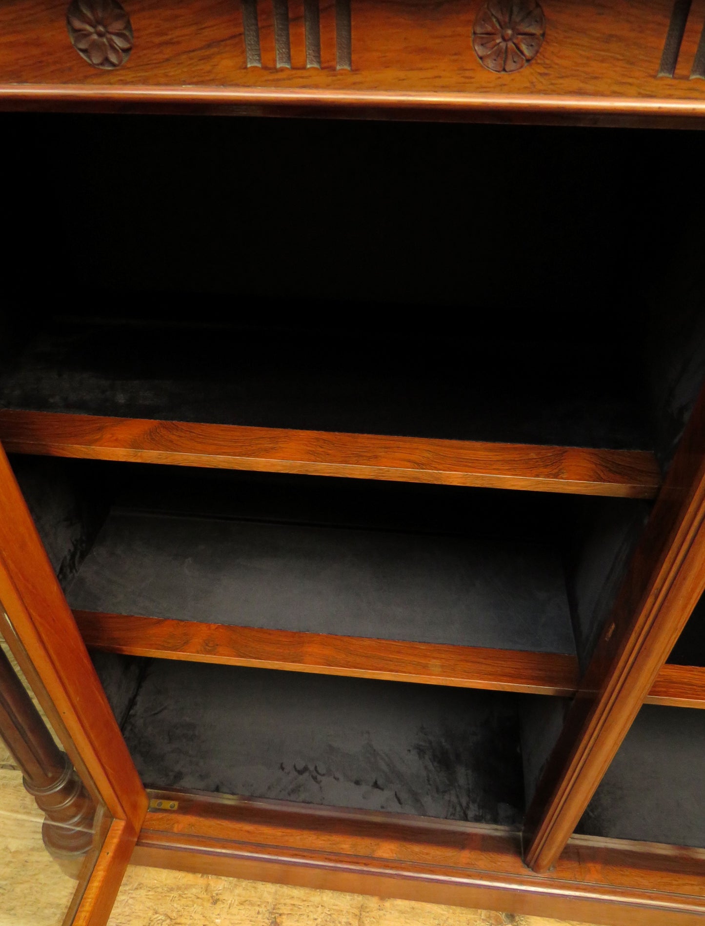 Rosewood Glazed Display Cabinet Bookcase with Black velver interior