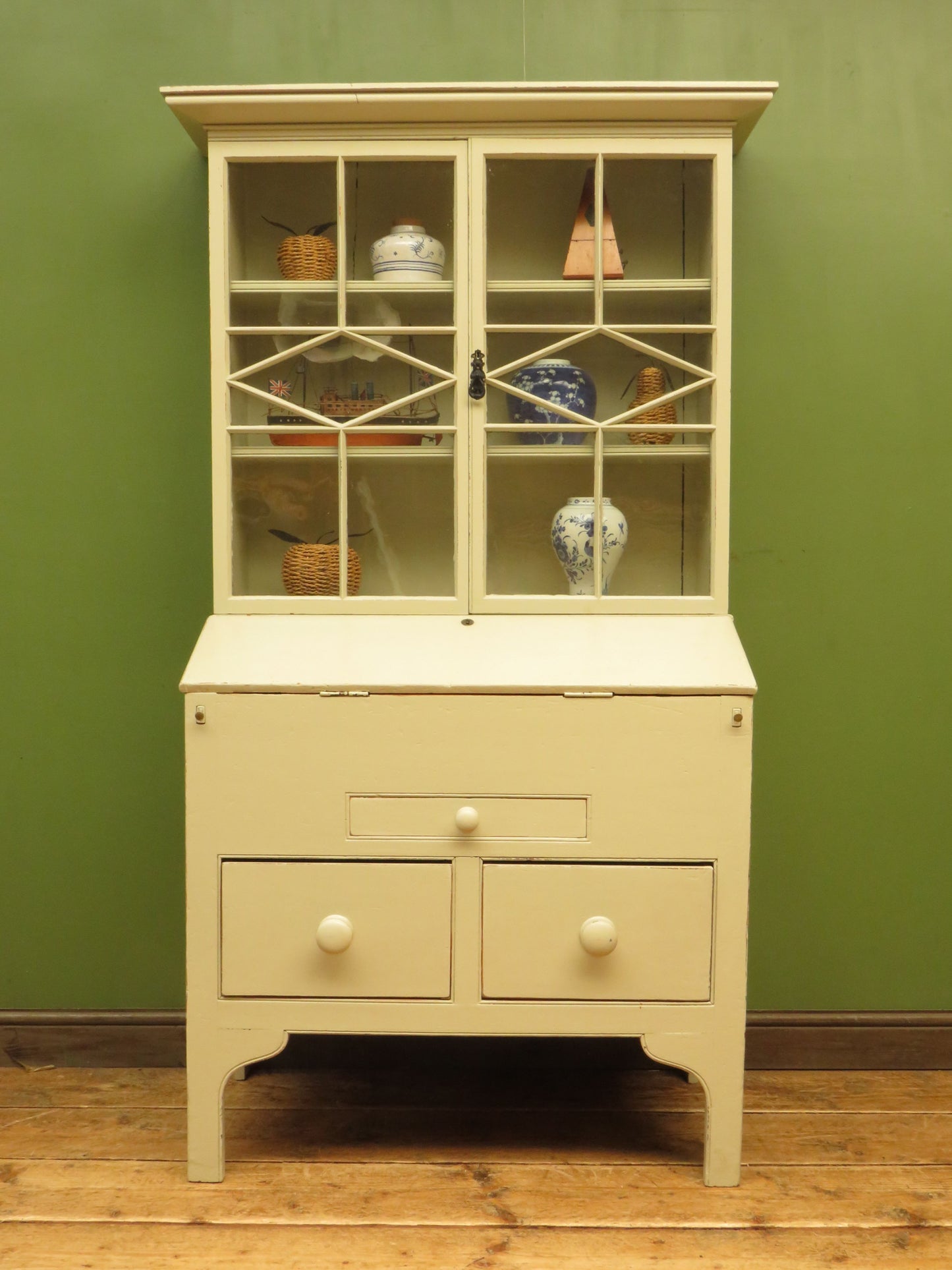 Country Shabby Chic Bureau Bookcase with Glazed Top