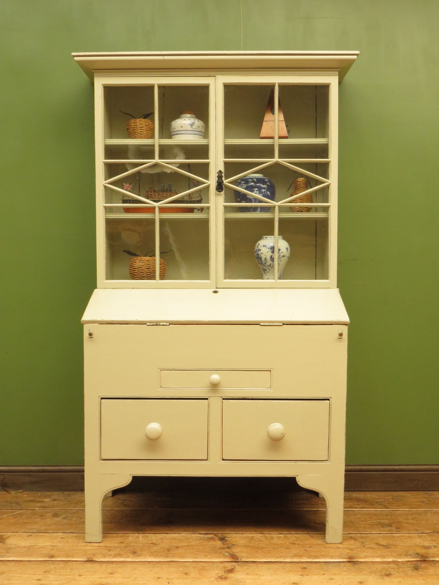 Country Shabby Chic Bureau Bookcase with Glazed Top