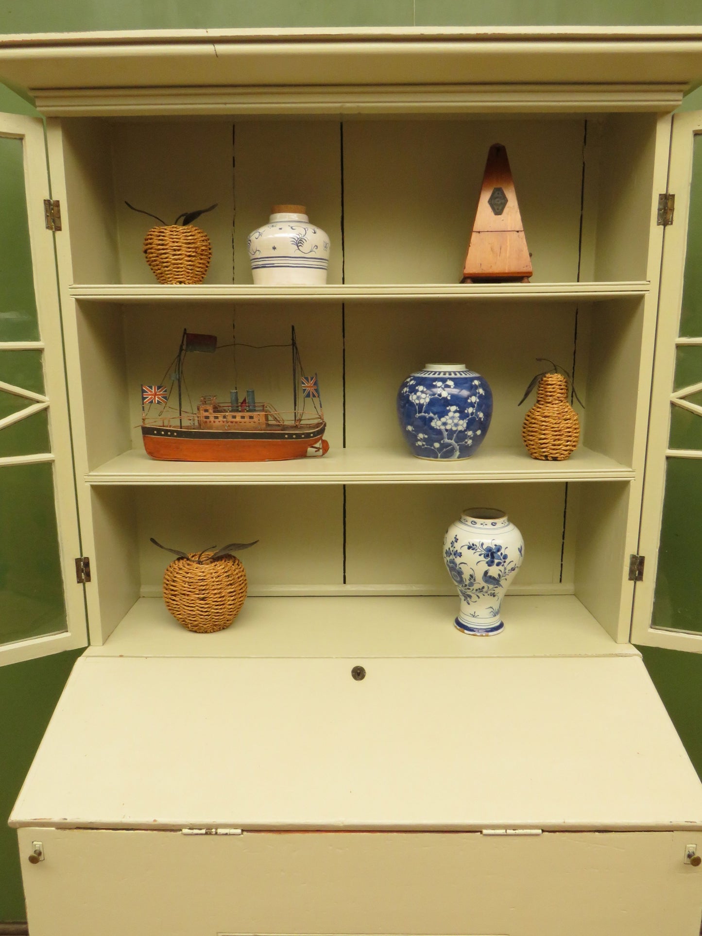 Country Shabby Chic Bureau Bookcase with Glazed Top