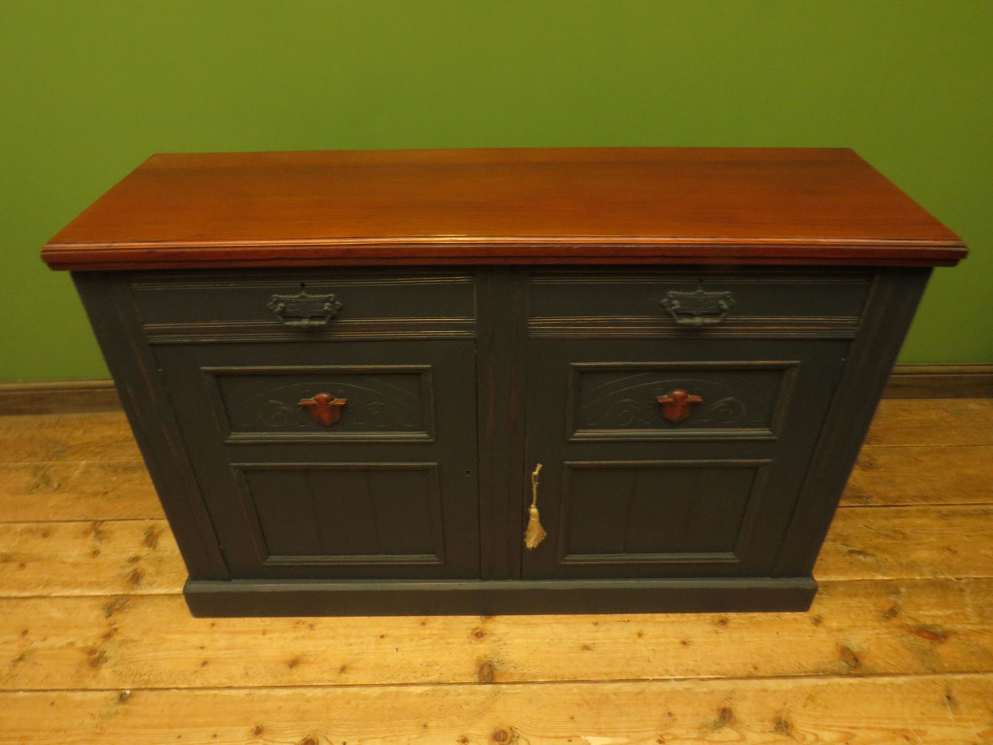 Antique Black Painted Sideboard with polished top