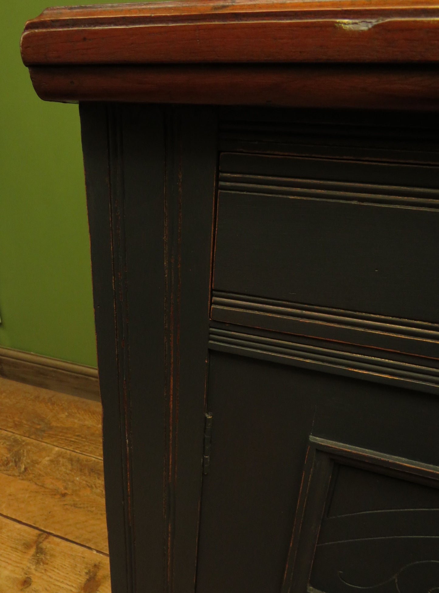 Antique Black Painted Sideboard with polished top