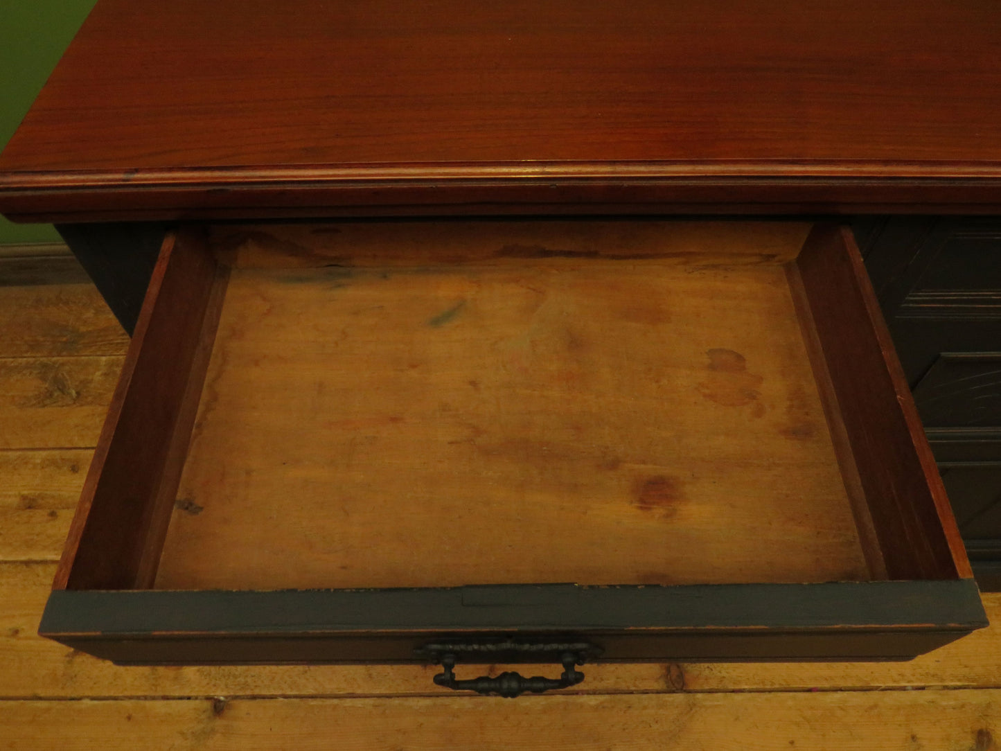 Antique Black Painted Sideboard with polished top