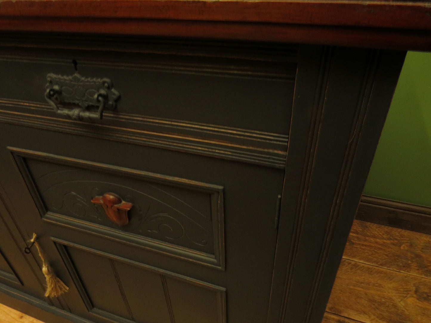 Antique Black Painted Sideboard with polished top