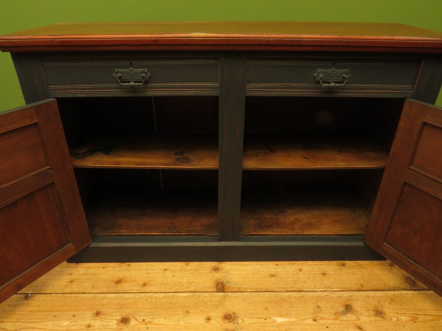 Antique Black Painted Sideboard with polished top
