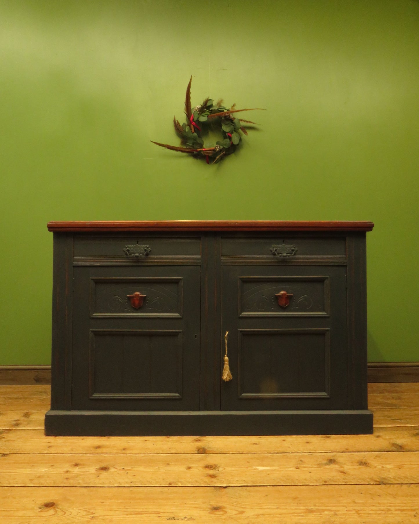 Antique Black Painted Sideboard with polished top