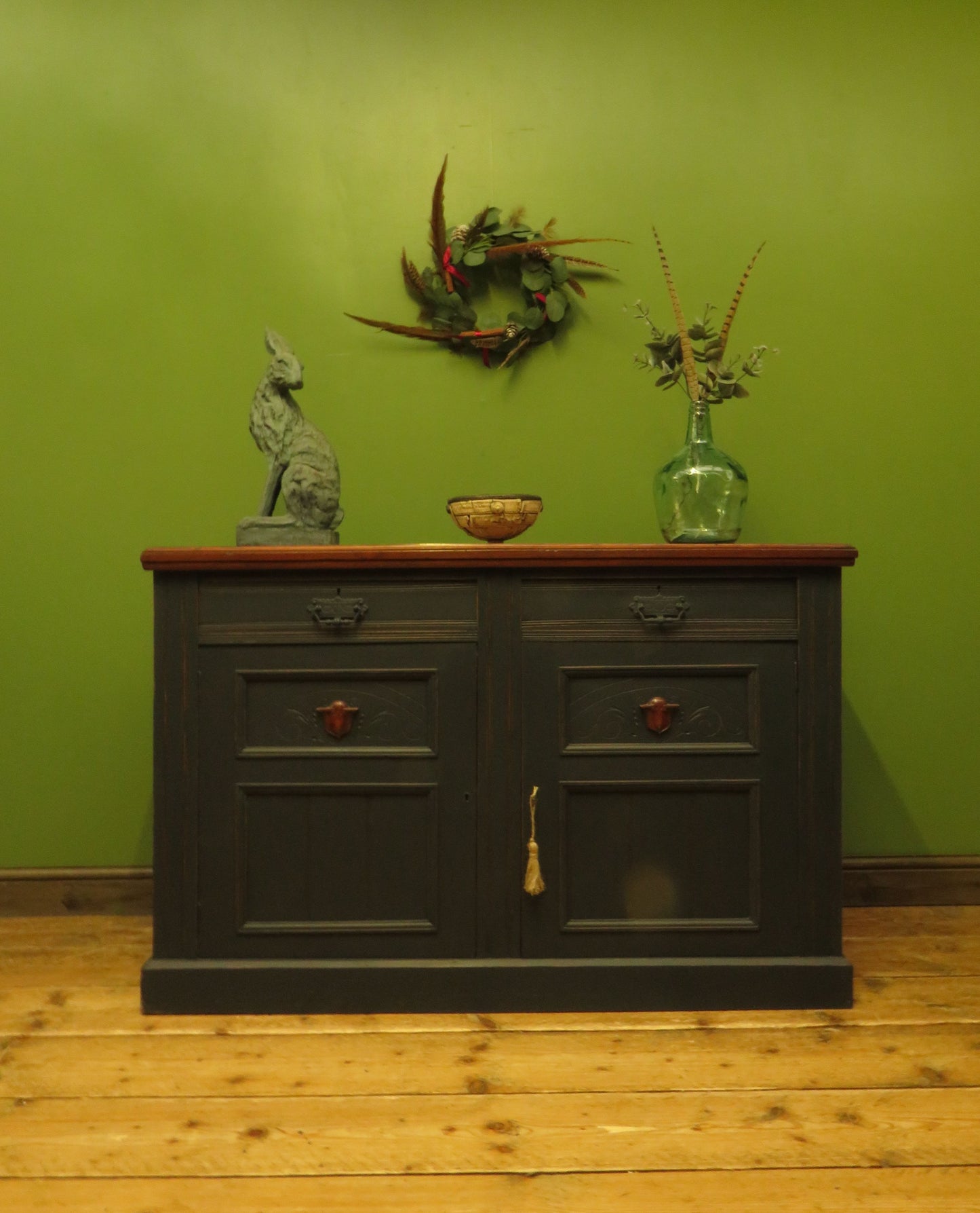 Antique Black Painted Sideboard with polished top