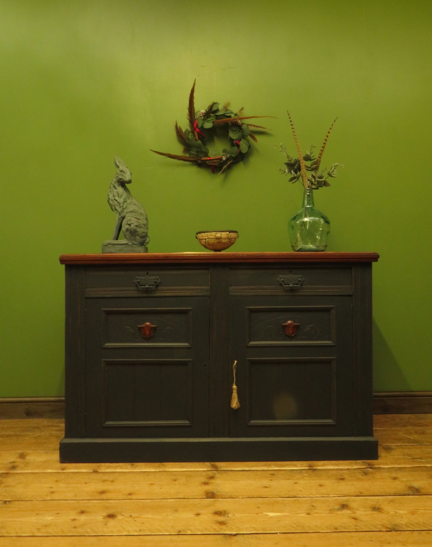 Antique Black Painted Sideboard with polished top