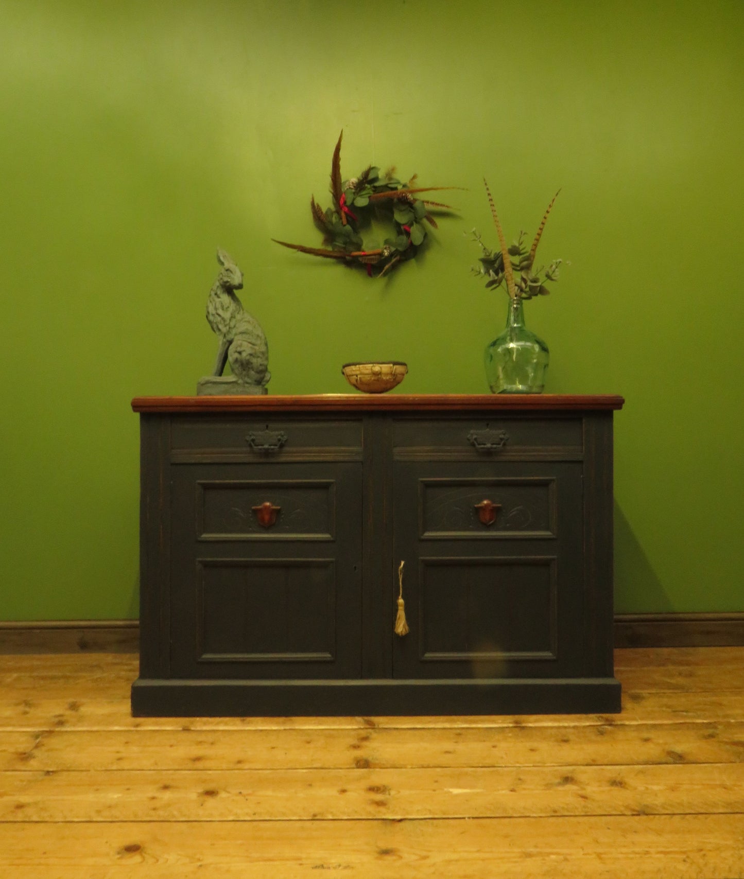 Antique Black Painted Sideboard with polished top