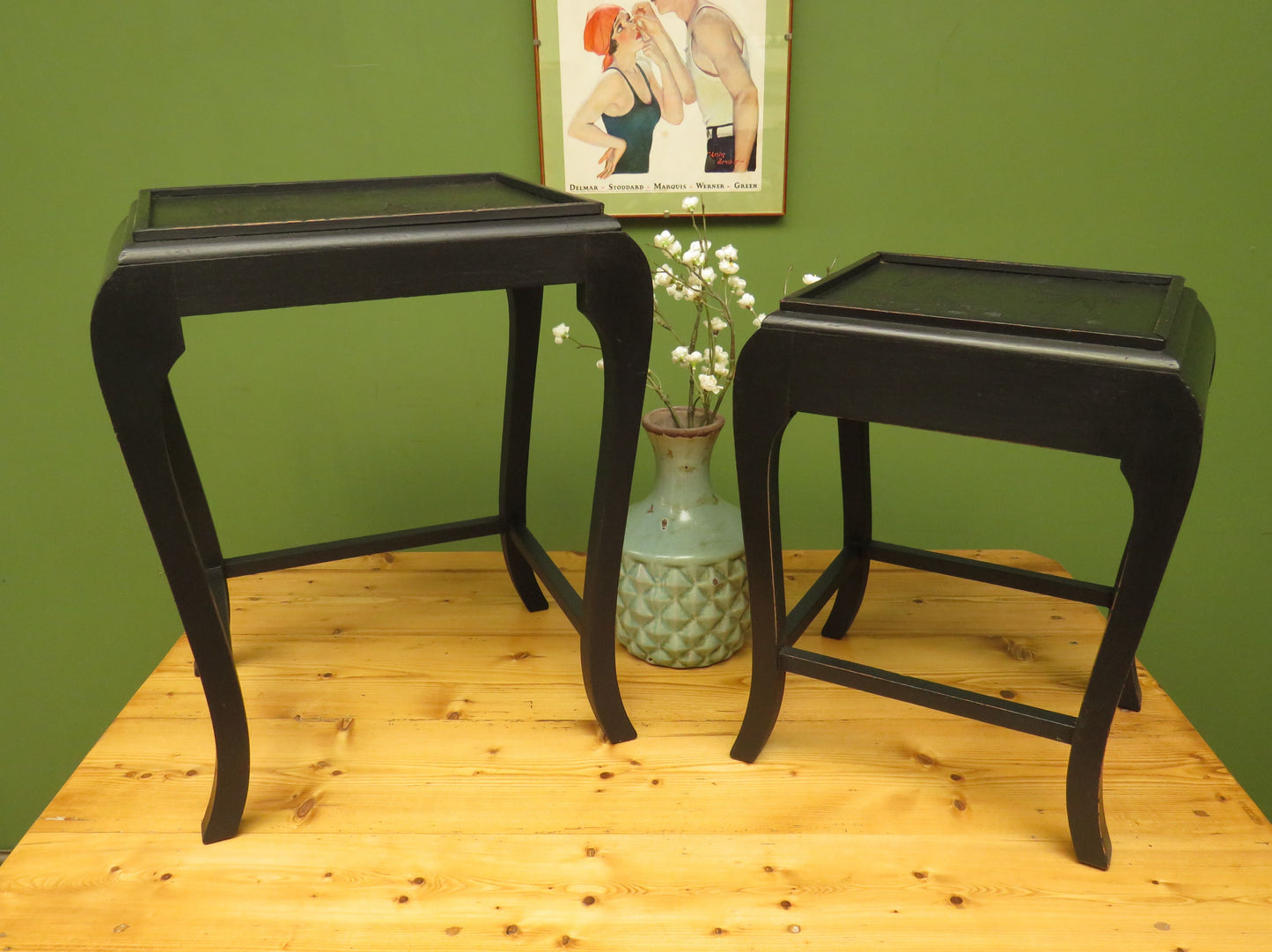 Vintage Oriental Black Nesting Tables x 2