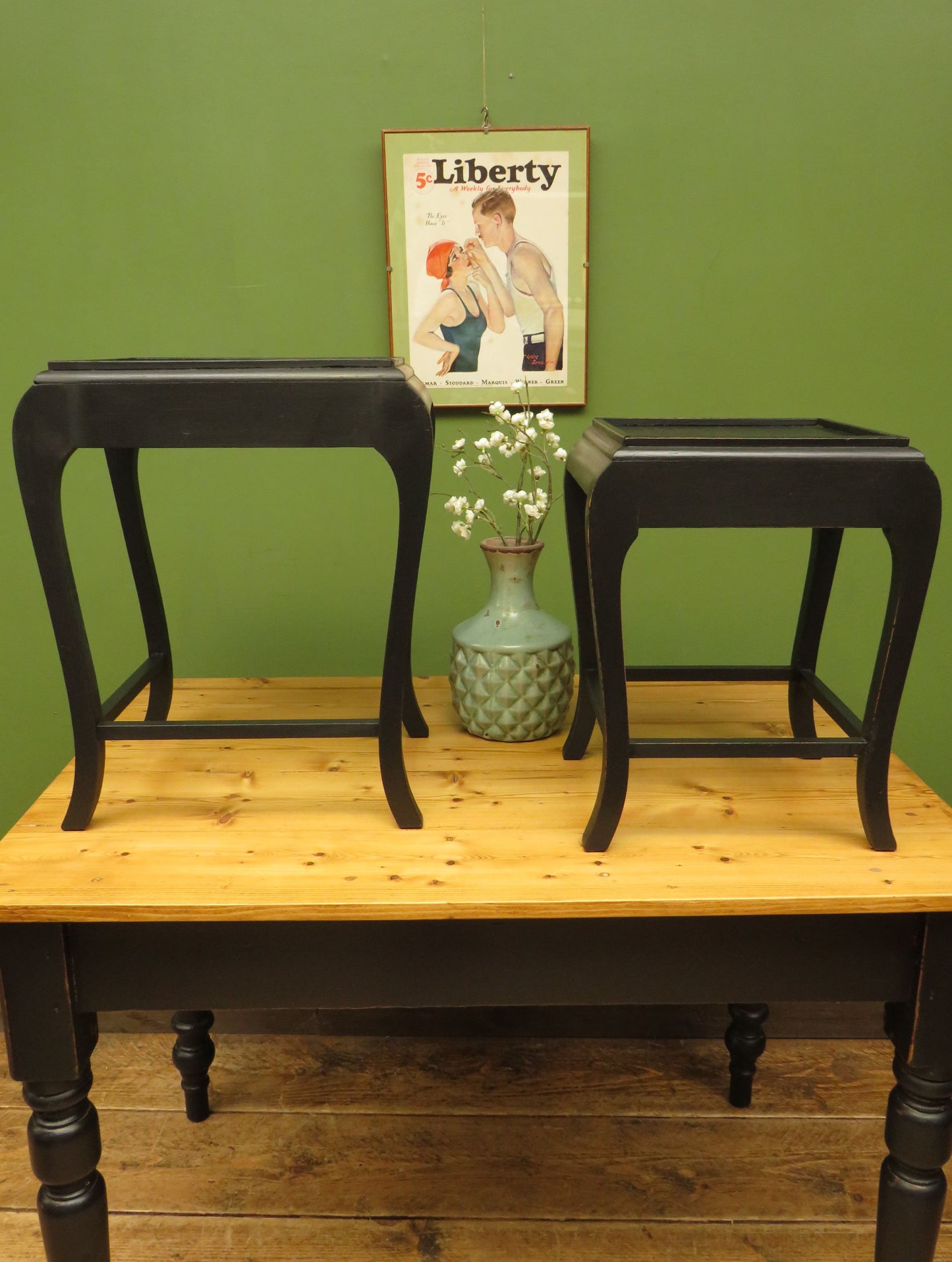 Vintage Oriental Black Nesting Tables x 2