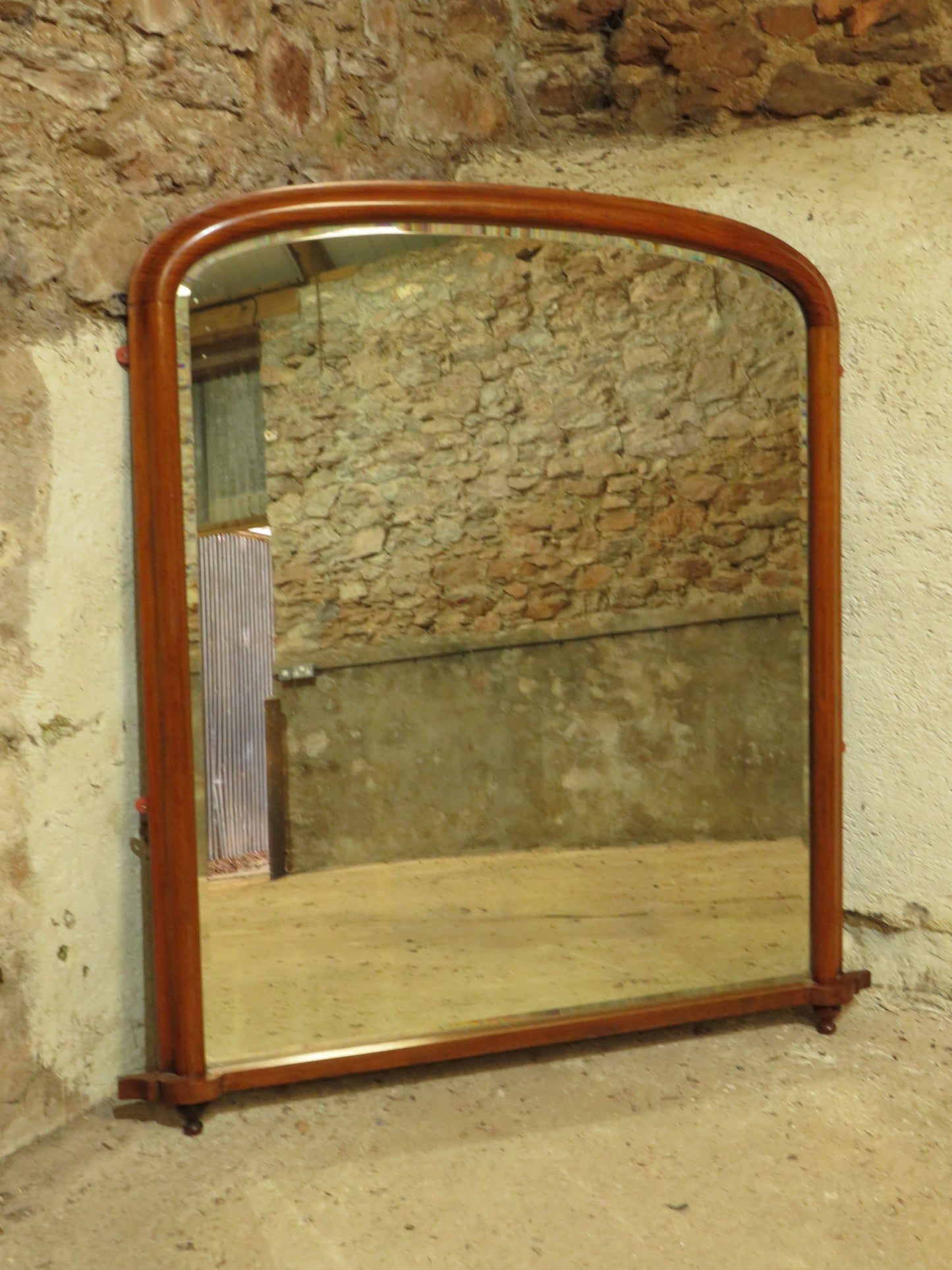 Large Mahogany Arched Victorian Overmantle Mirror with Original Plate