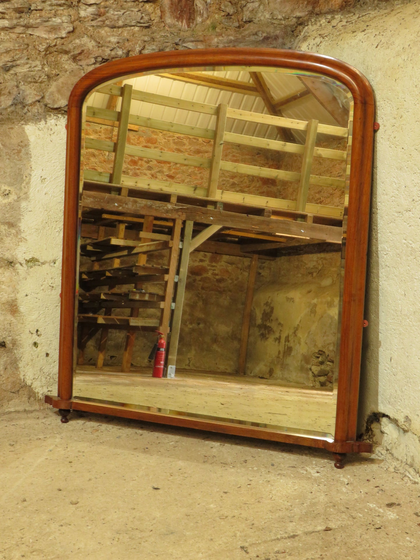 Large Mahogany Arched Victorian Overmantle Mirror with Original Plate