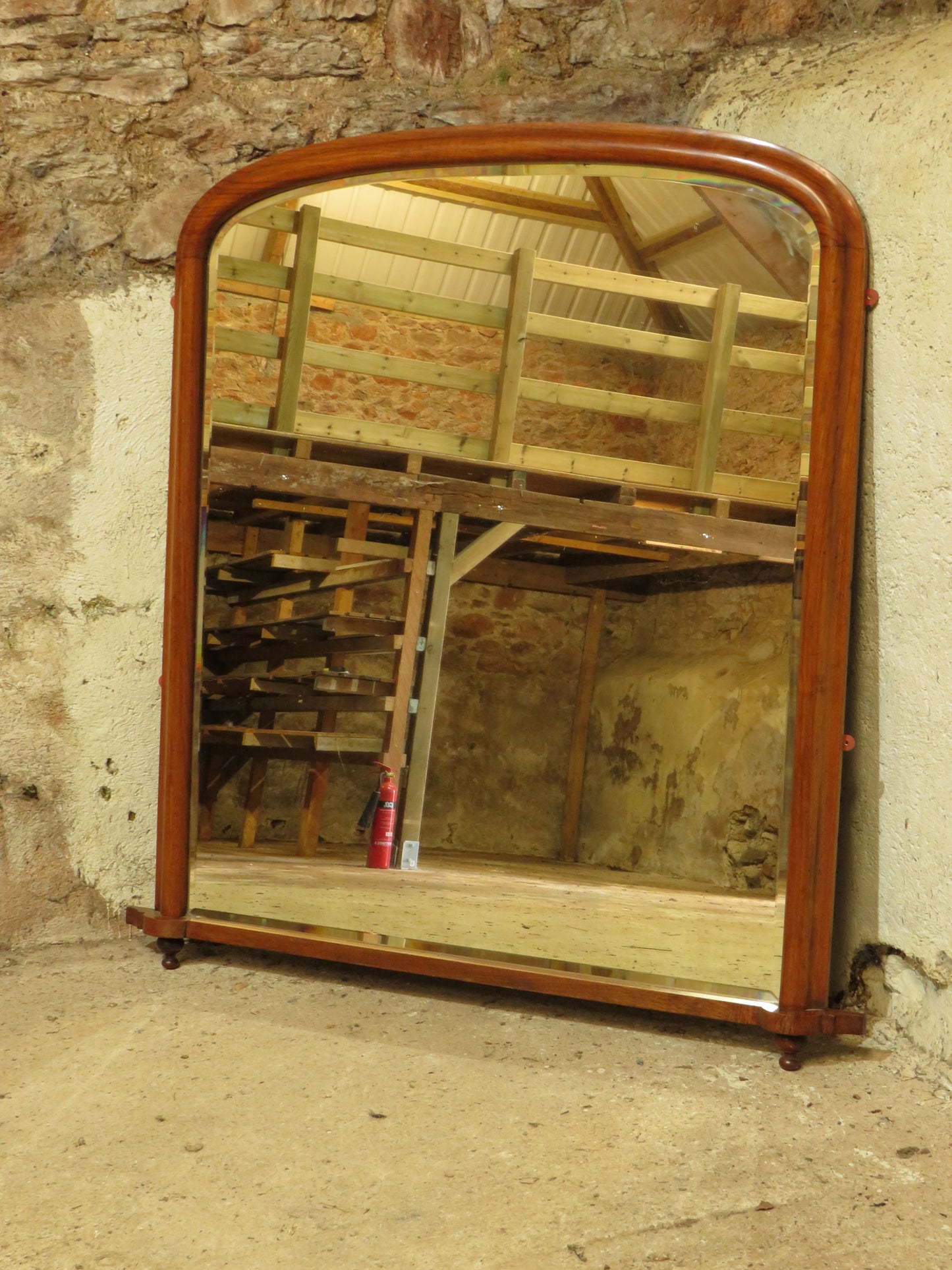 Large Mahogany Arched Victorian Overmantle Mirror with Original Plate