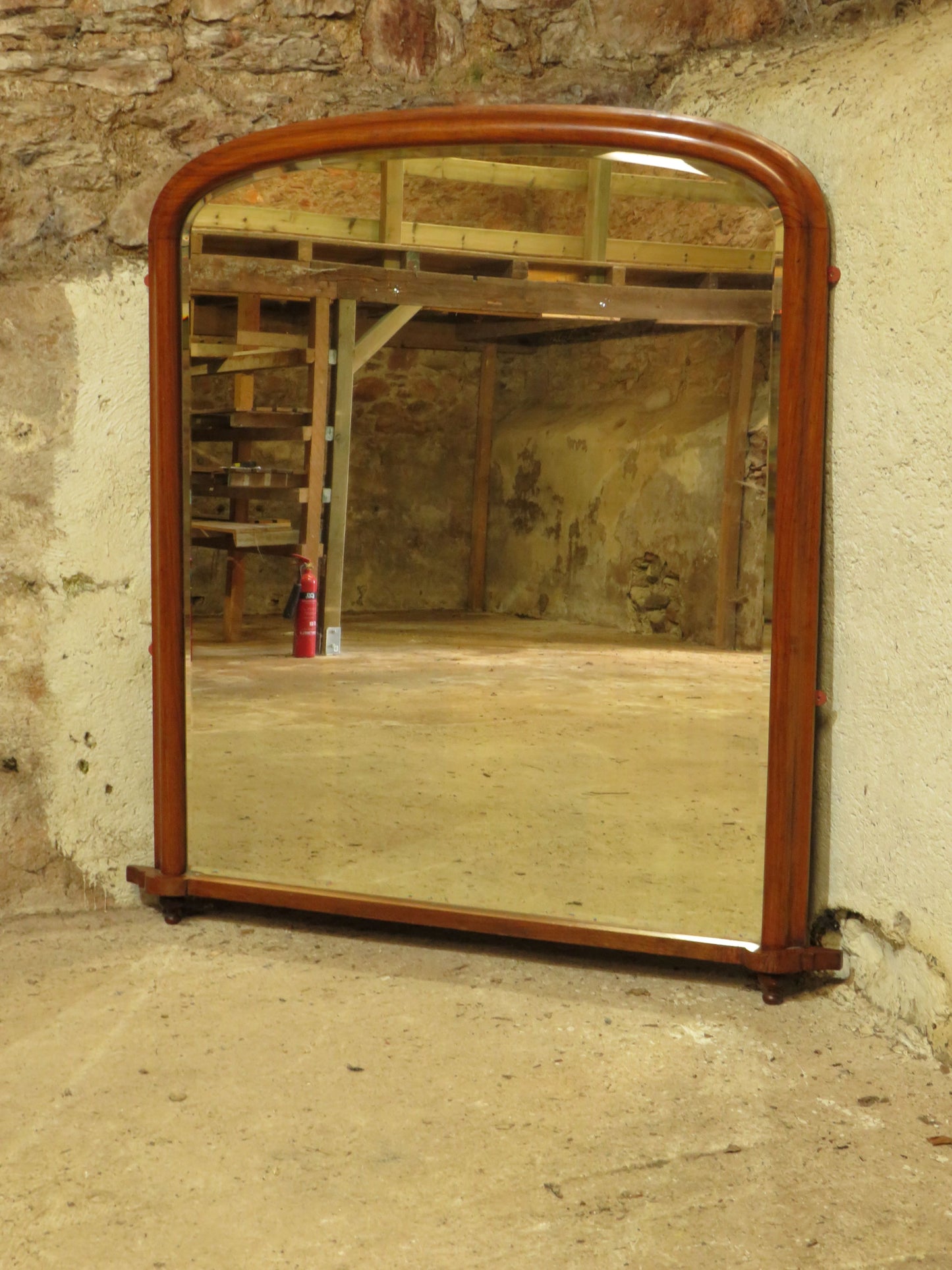 Large Mahogany Arched Victorian Overmantle Mirror with Original Plate