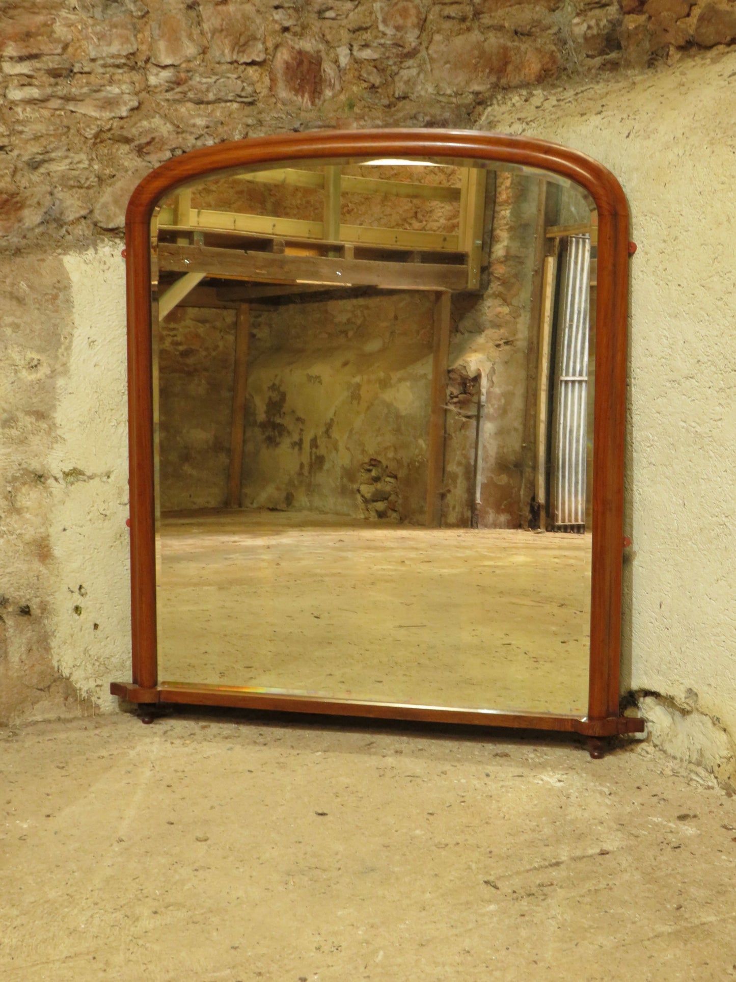 Large Mahogany Arched Victorian Overmantle Mirror with Original Plate