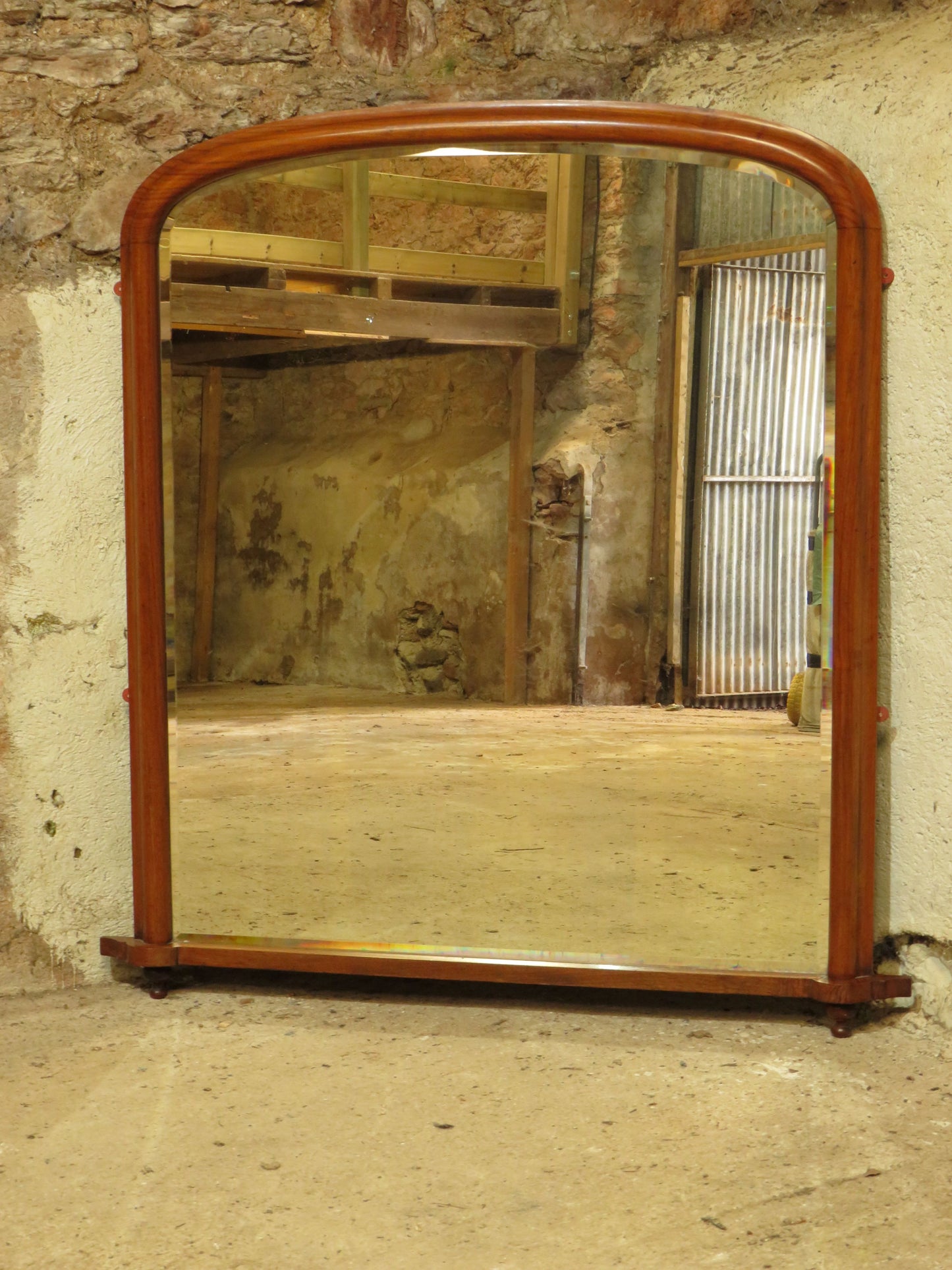 Large Mahogany Arched Victorian Overmantle Mirror with Original Plate