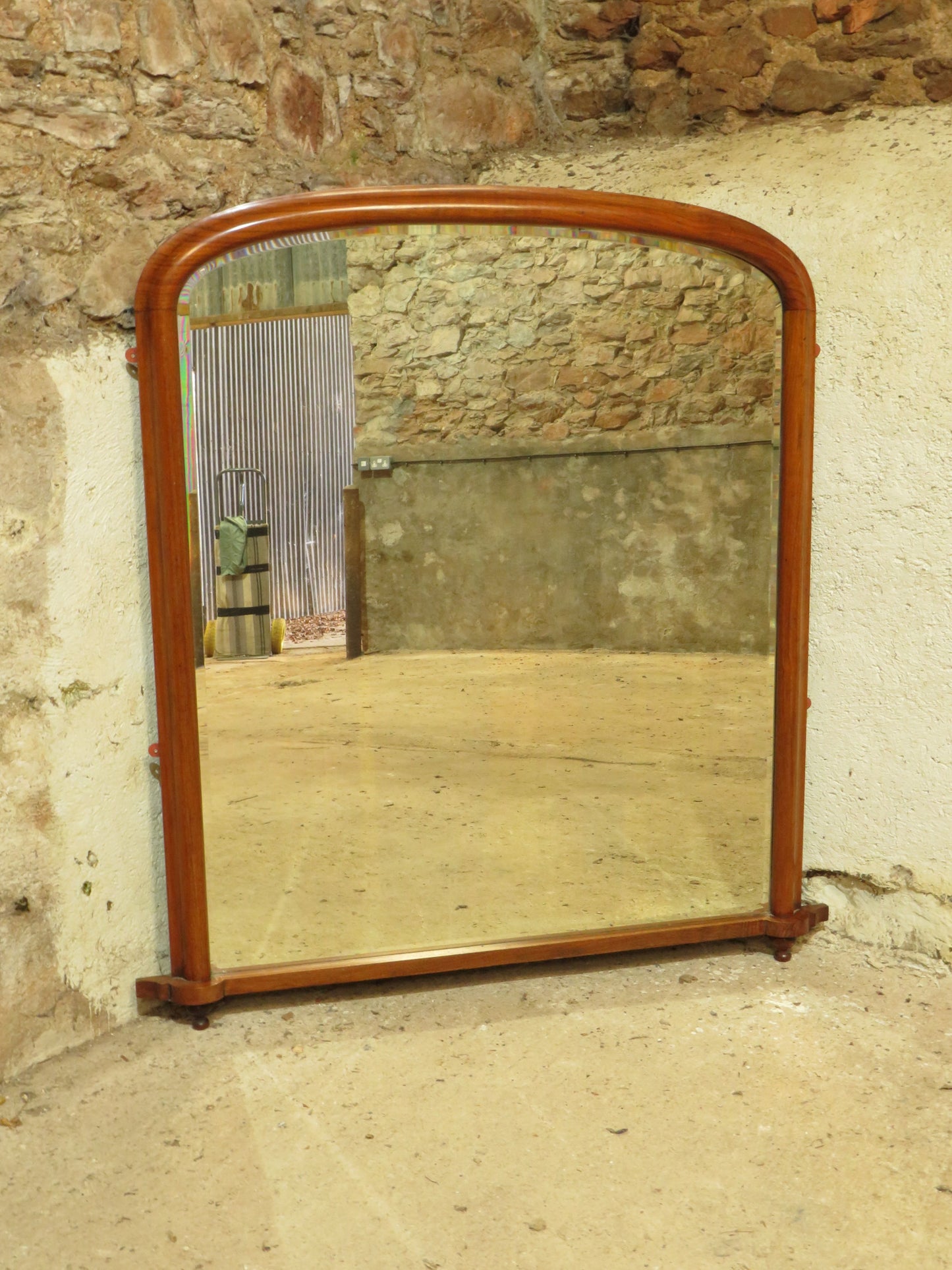 Large Mahogany Arched Victorian Overmantle Mirror with Original Plate