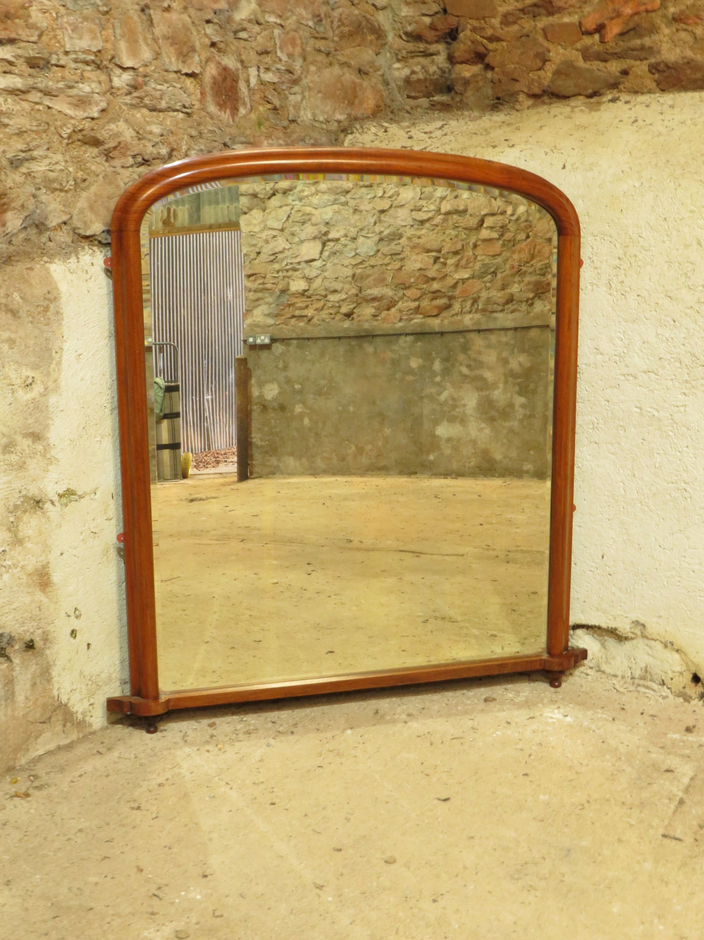 Large Mahogany Arched Victorian Overmantle Mirror with Original Plate