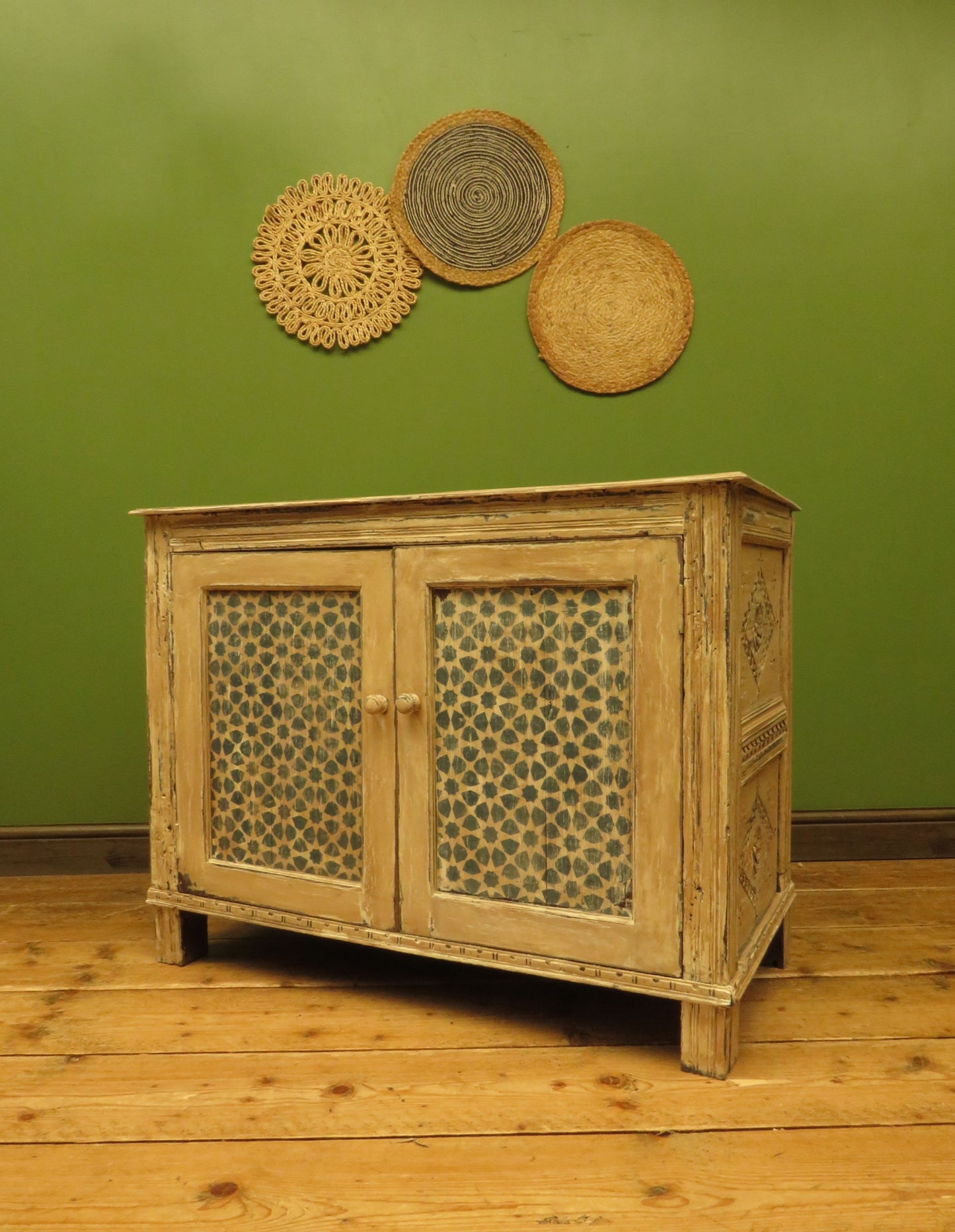 Shabby Chic Sideboard Cupboard with Stencilled Detailing