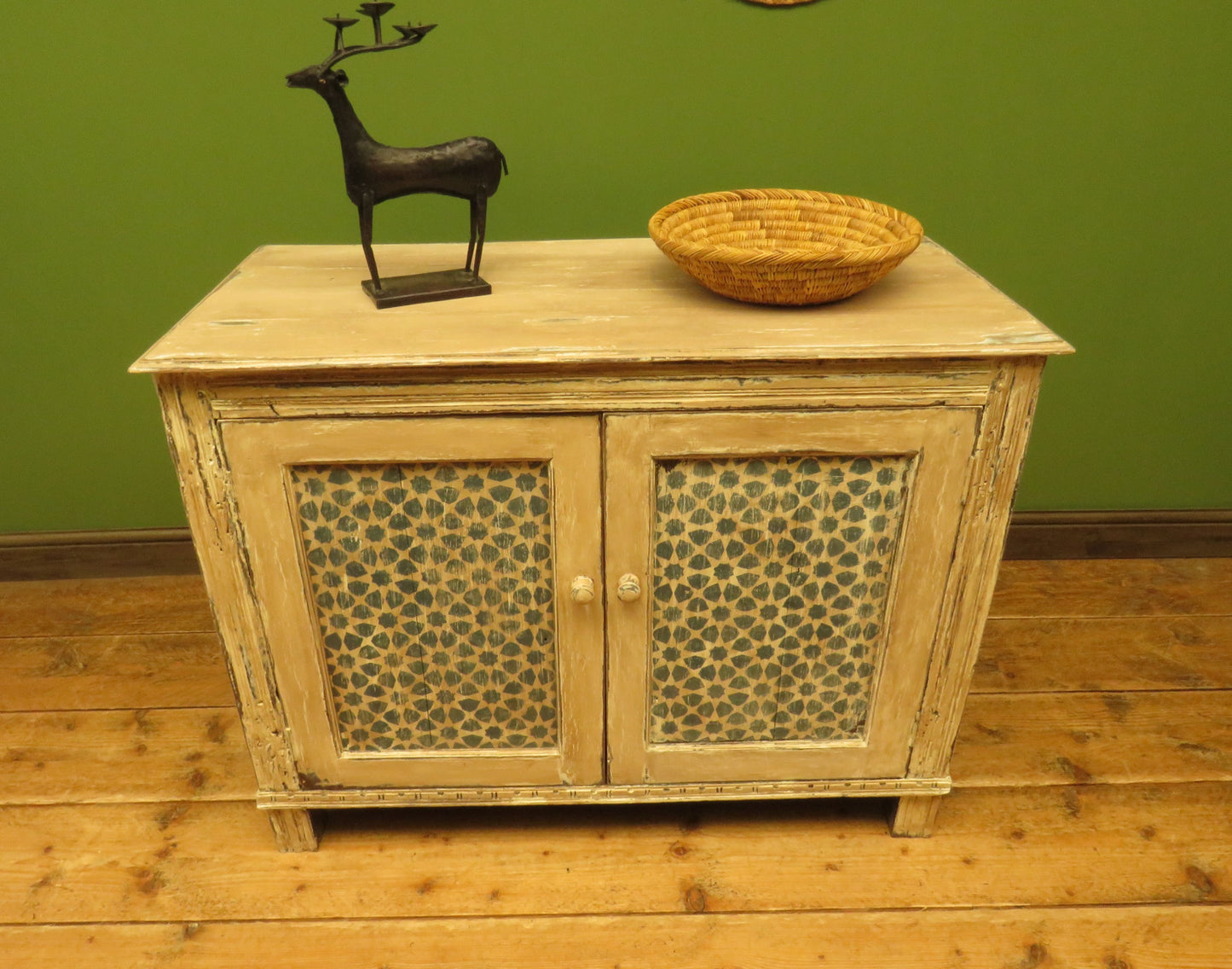 Shabby Chic Sideboard Cupboard with Stencilled Detailing