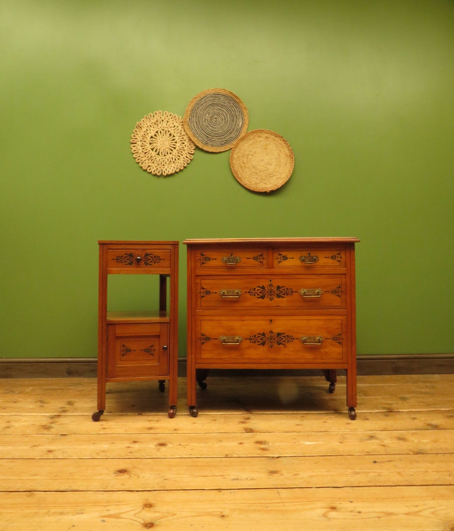 Antique Stencilled Chest of Drawers & Bedside Chest