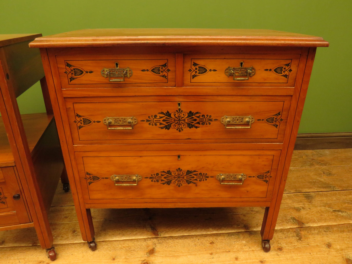 Antique Stencilled Chest of Drawers & Bedside Chest