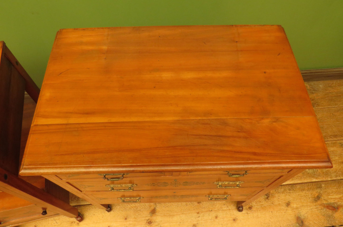 Antique Stencilled Chest of Drawers & Bedside Chest