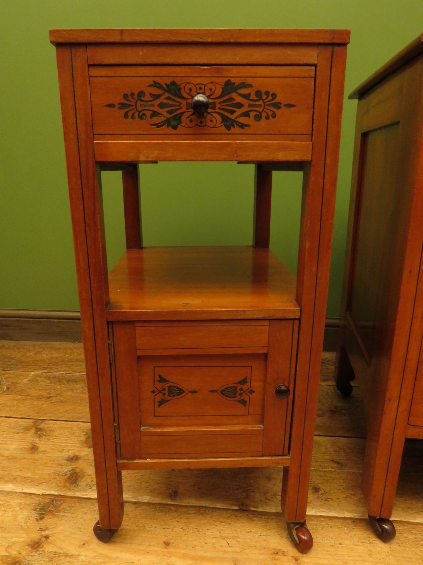 Antique Stencilled Chest of Drawers & Bedside Chest