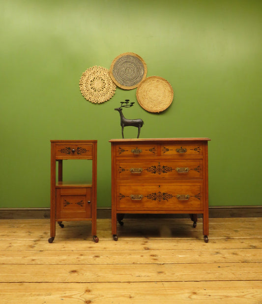 Antique Stencilled Chest of Drawers & Bedside Chest
