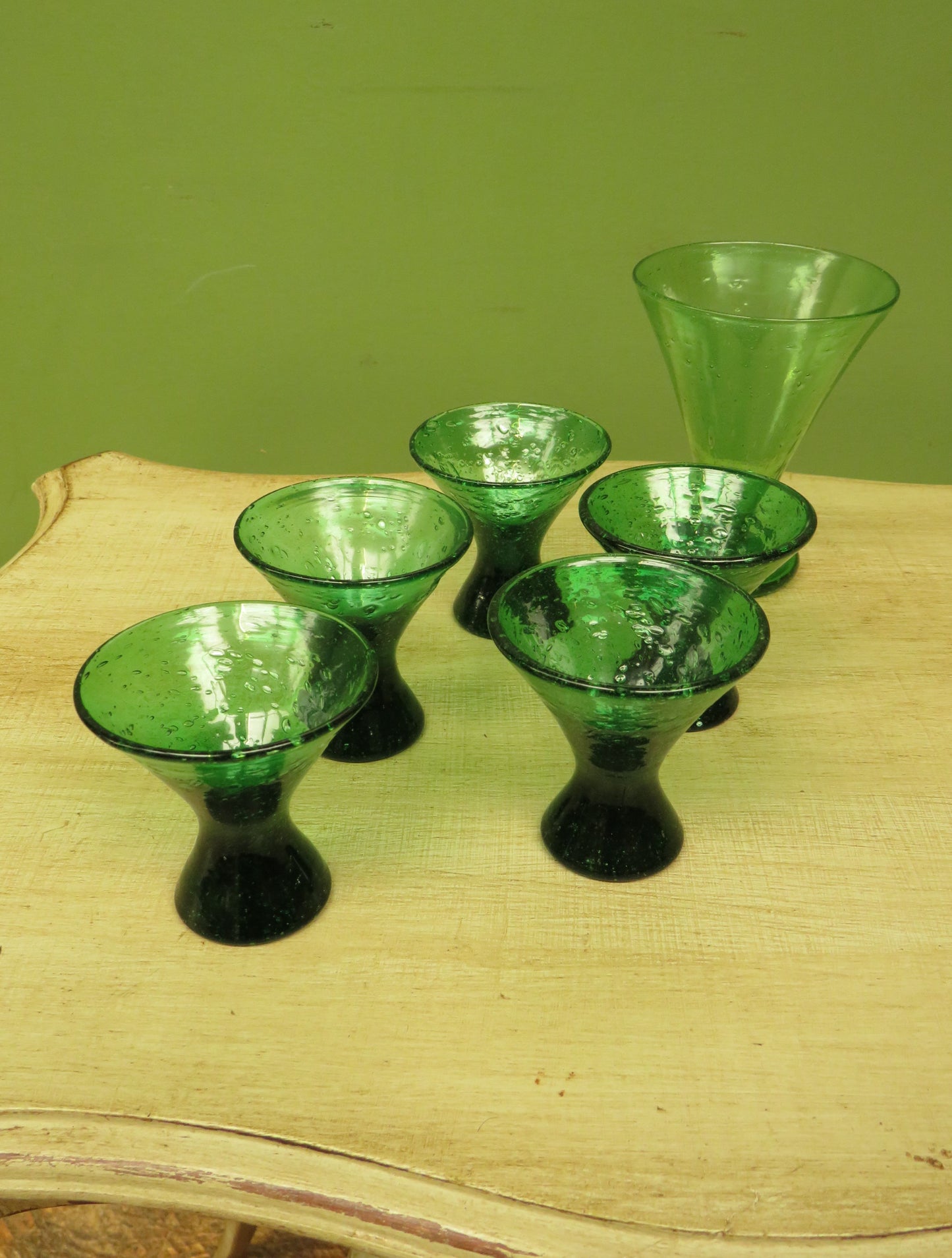 Yrjö Rosola (rosvall) Finland , vintage 1930s green soda glasses x 6