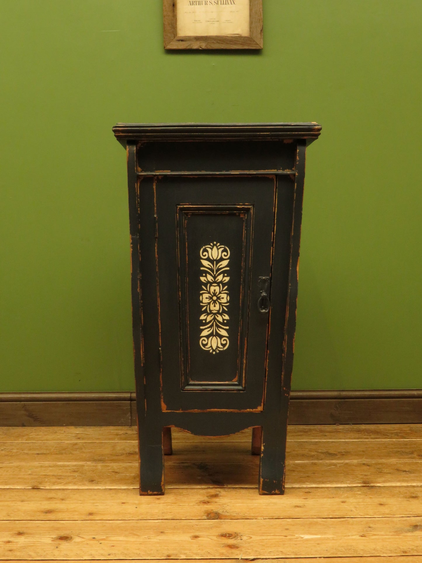 Small Black French Cupboard with Stencil decoration