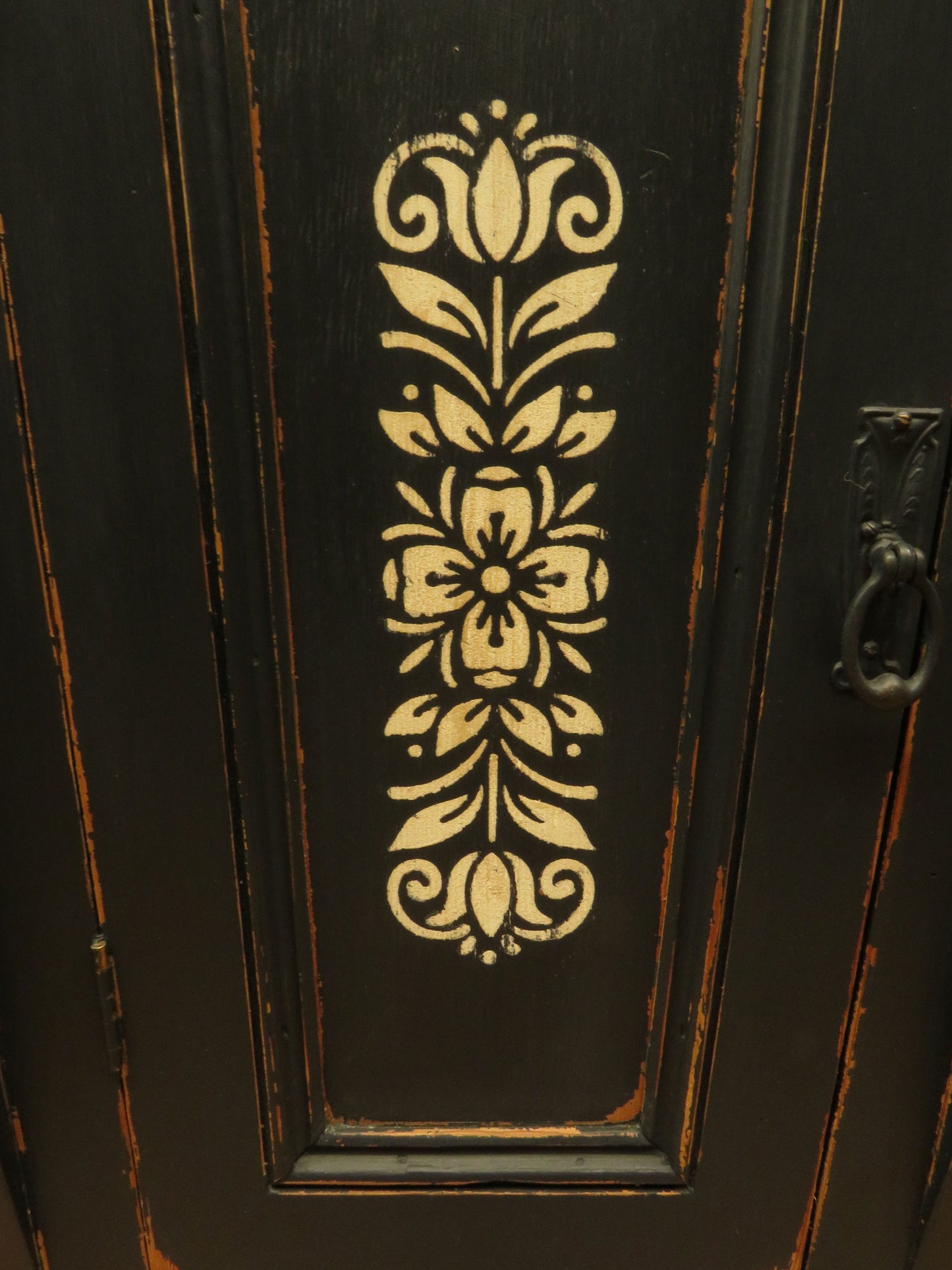 Small Black French Cupboard with Stencil decoration