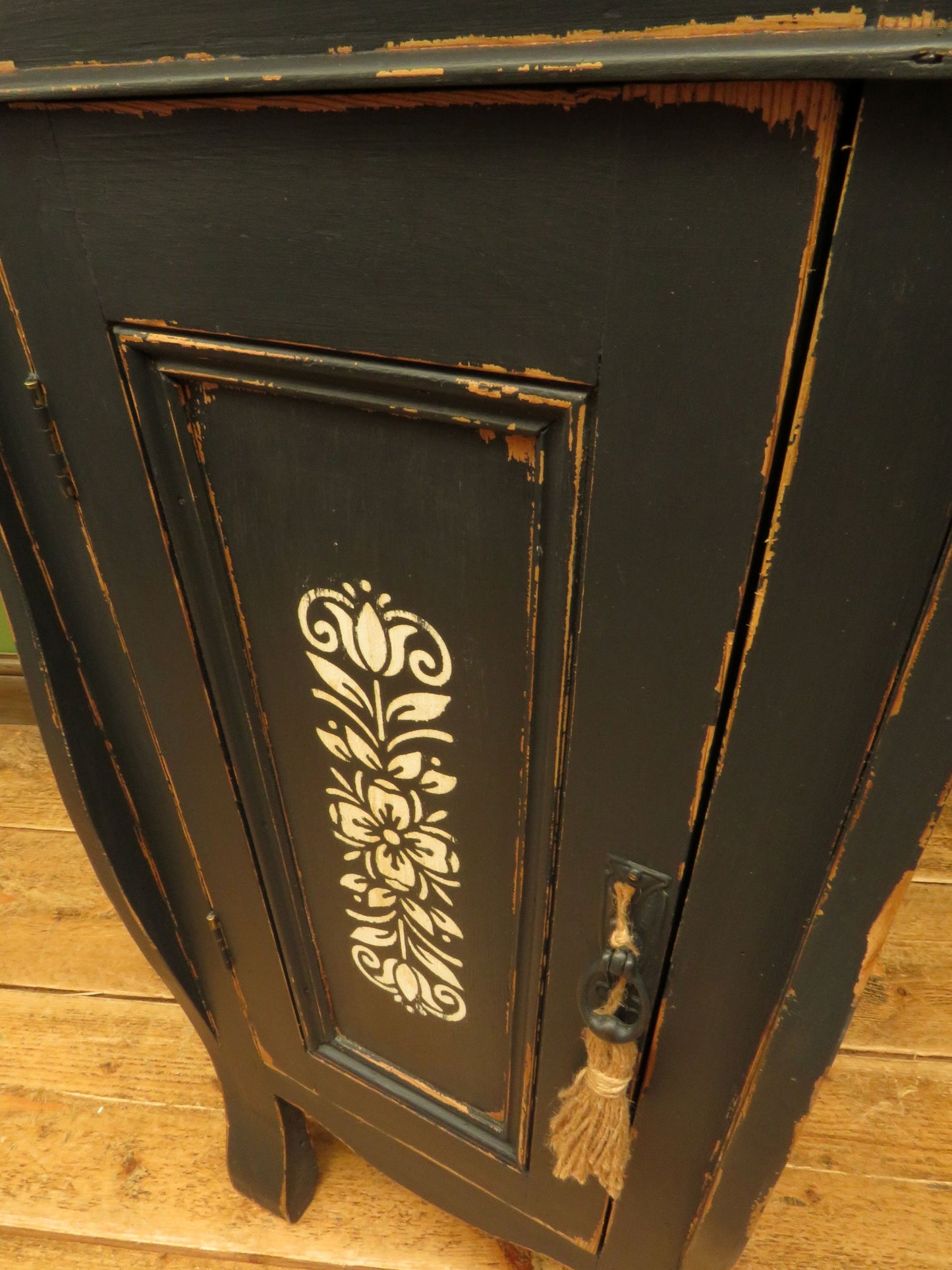 Small Black French Cupboard with Stencil decoration