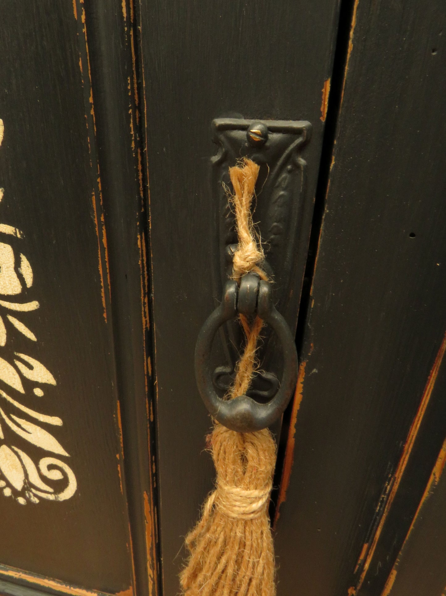 Small Black French Cupboard with Stencil decoration