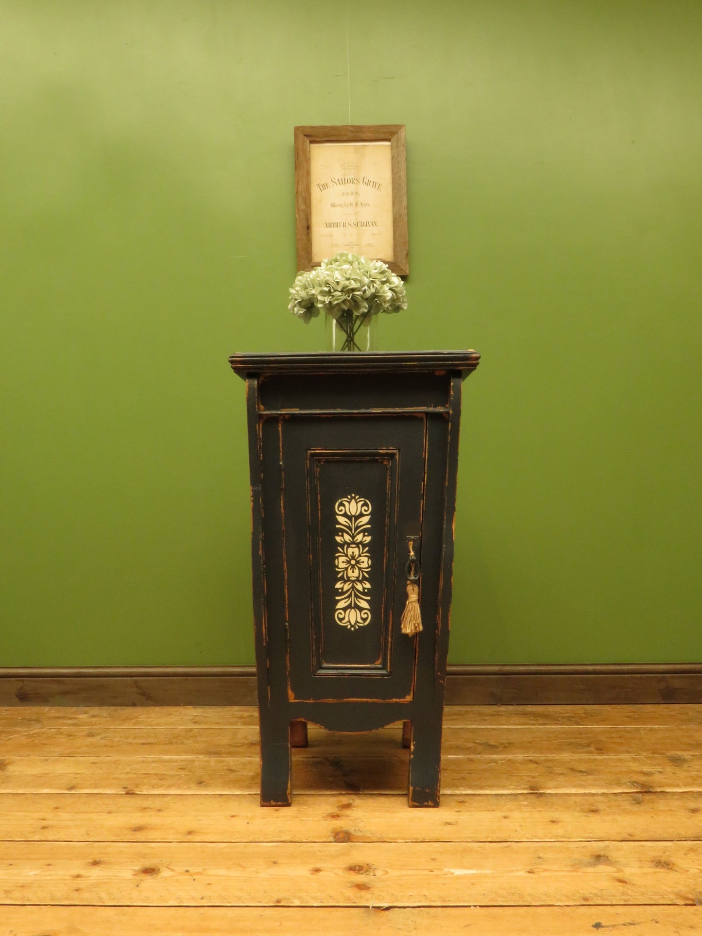 Small Black French Cupboard with Stencil decoration