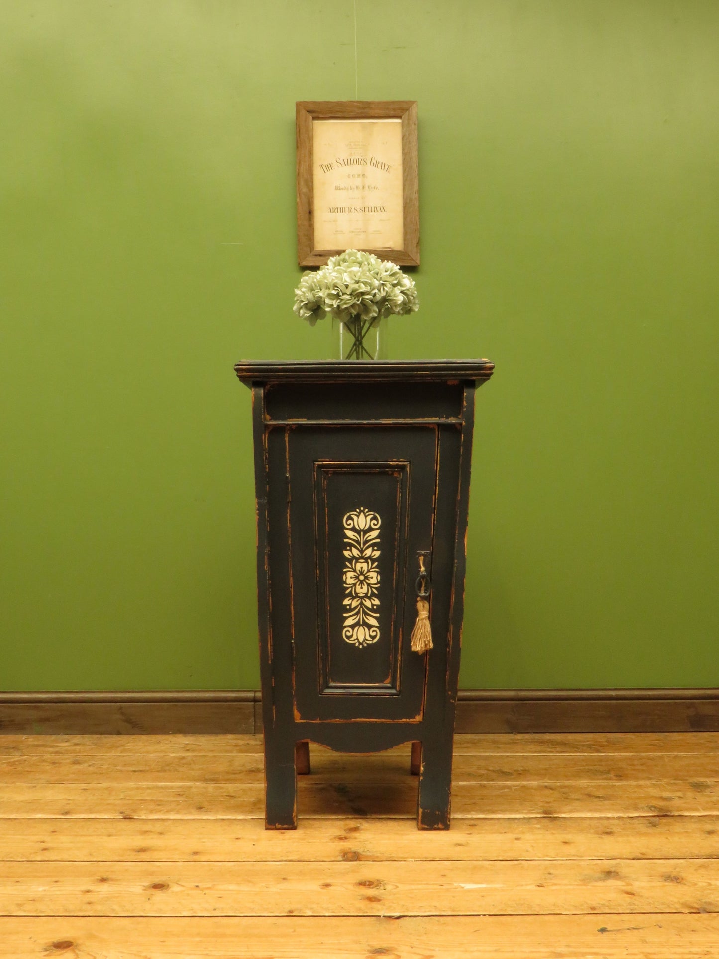 Small Black French Cupboard with Stencil decoration