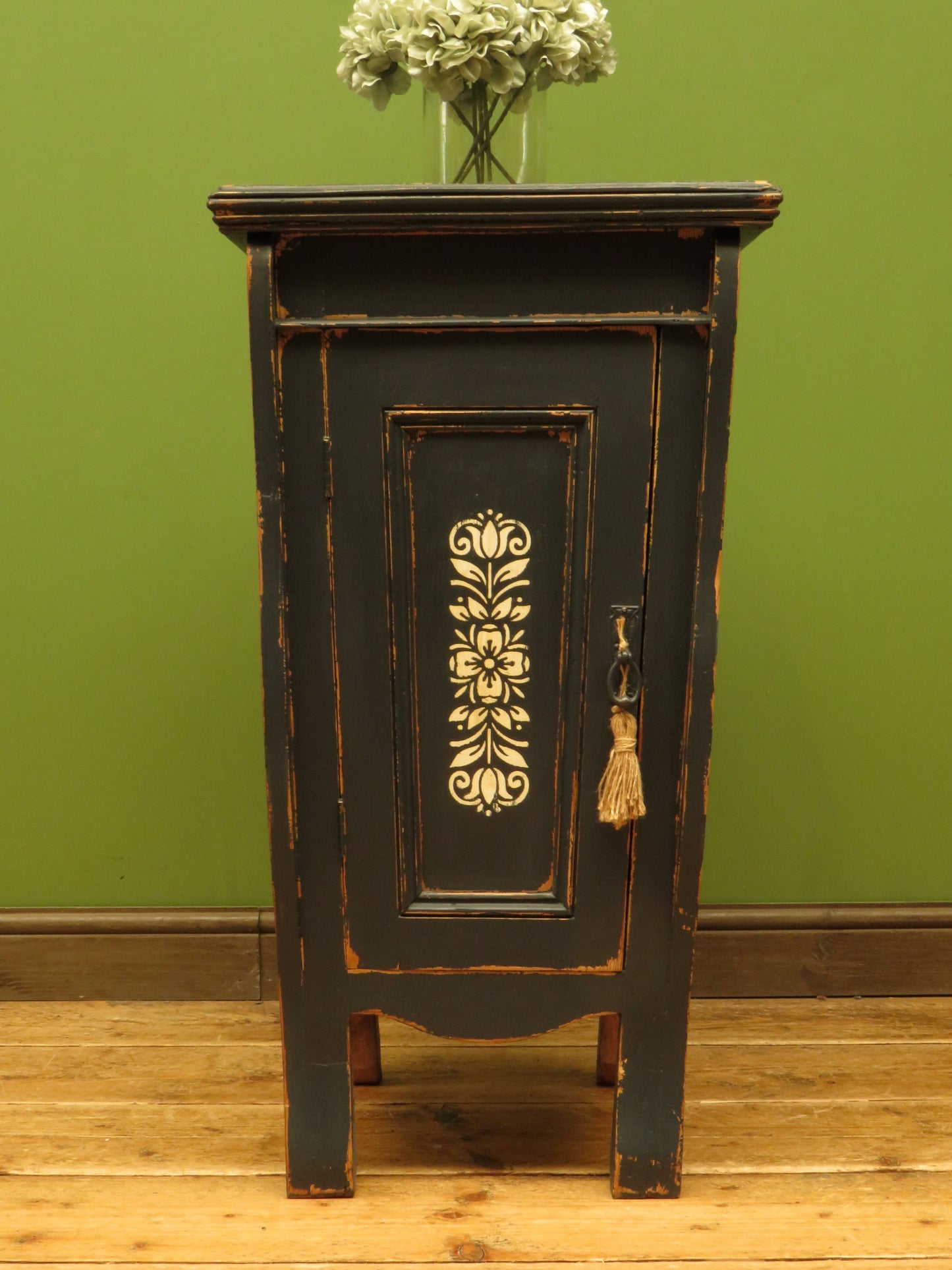Small Black French Cupboard with Stencil decoration