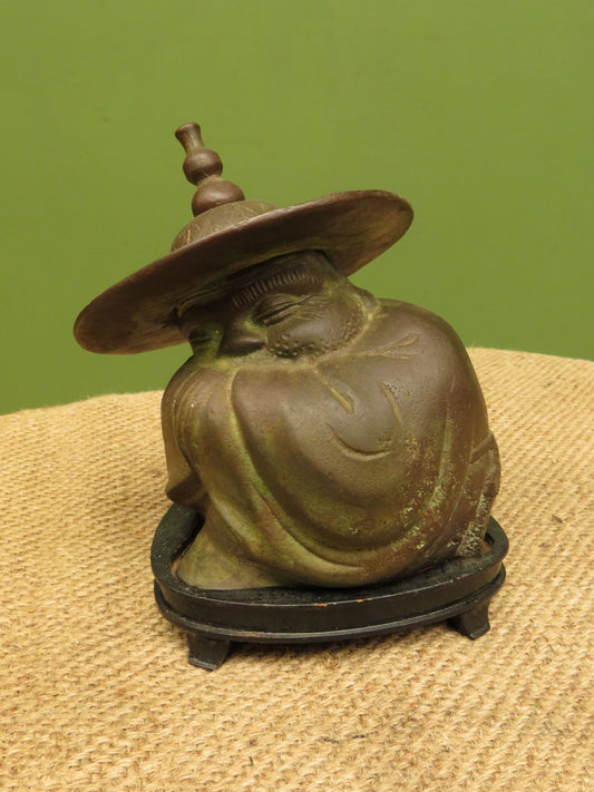 Old Oriental Bronze Seated Monk Figurine