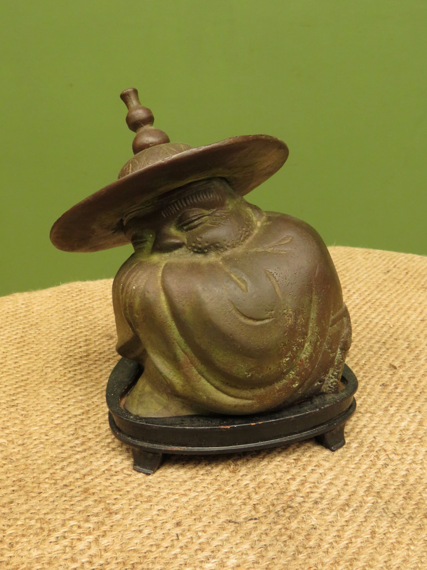 Old Oriental Bronze Seated Monk Figurine