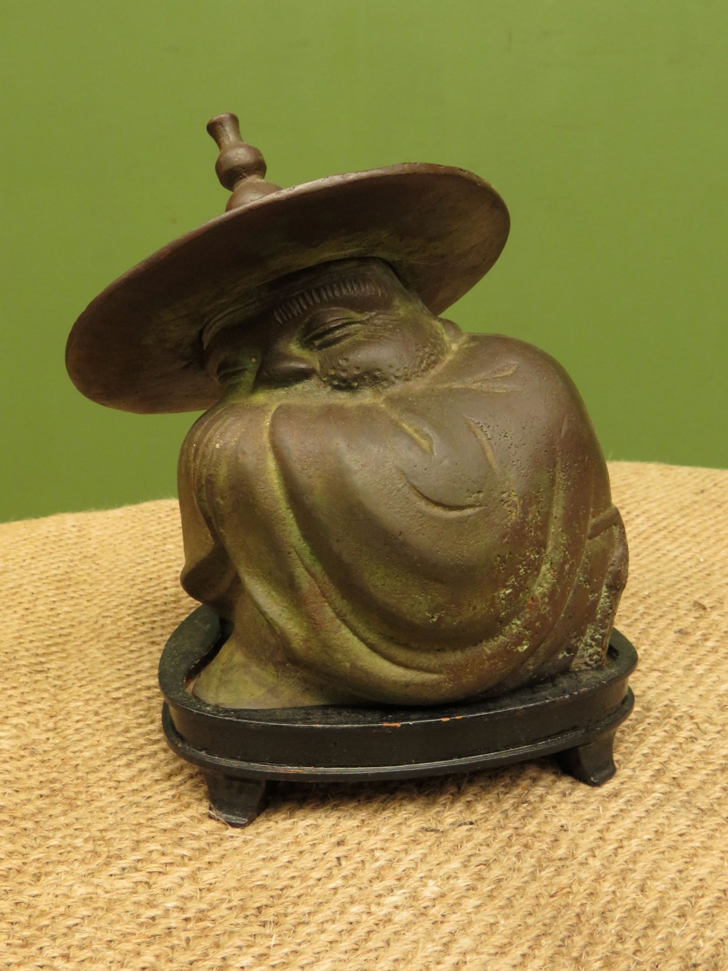 Old Oriental Bronze Seated Monk Figurine