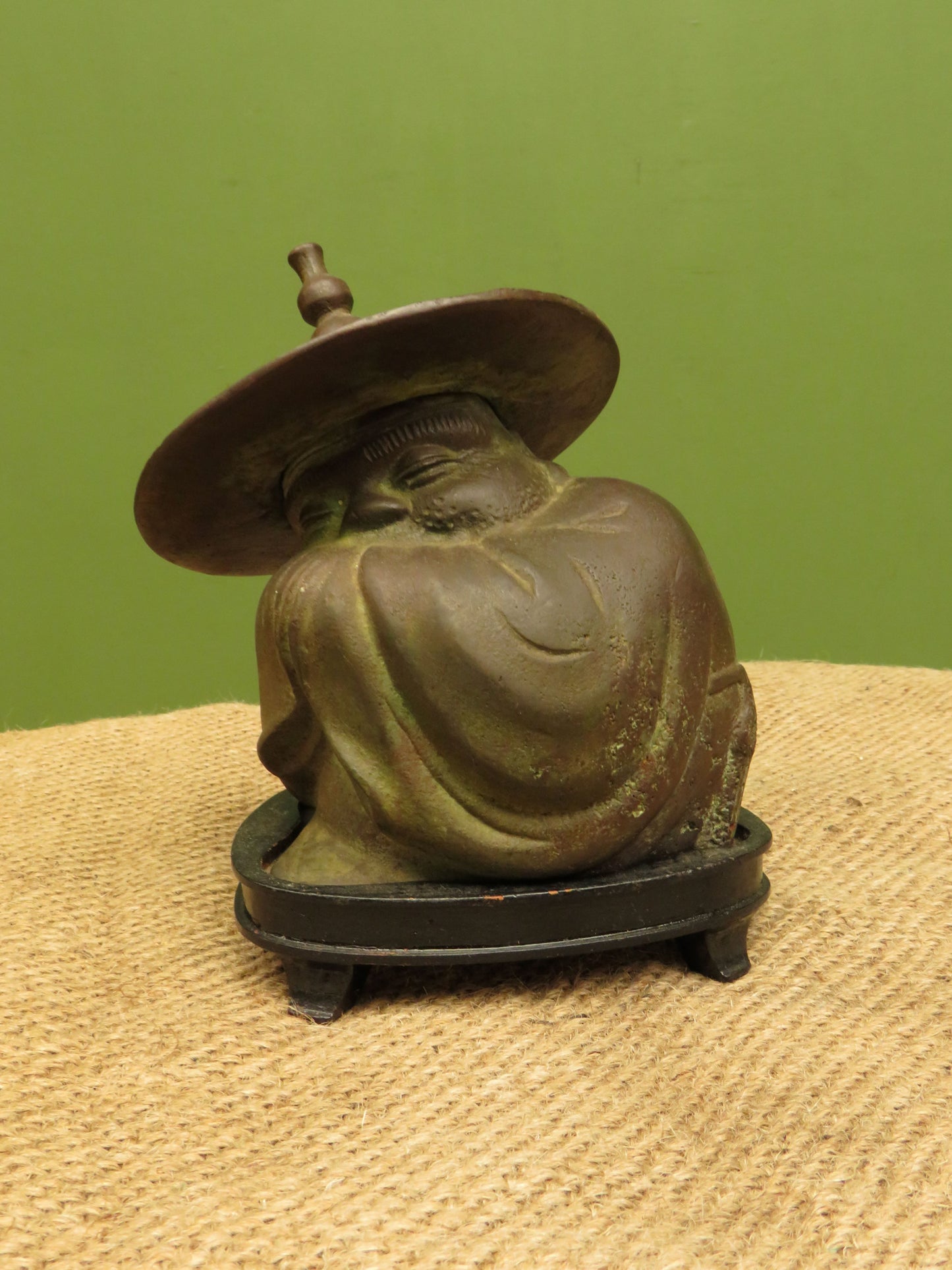 Old Oriental Bronze Seated Monk Figurine