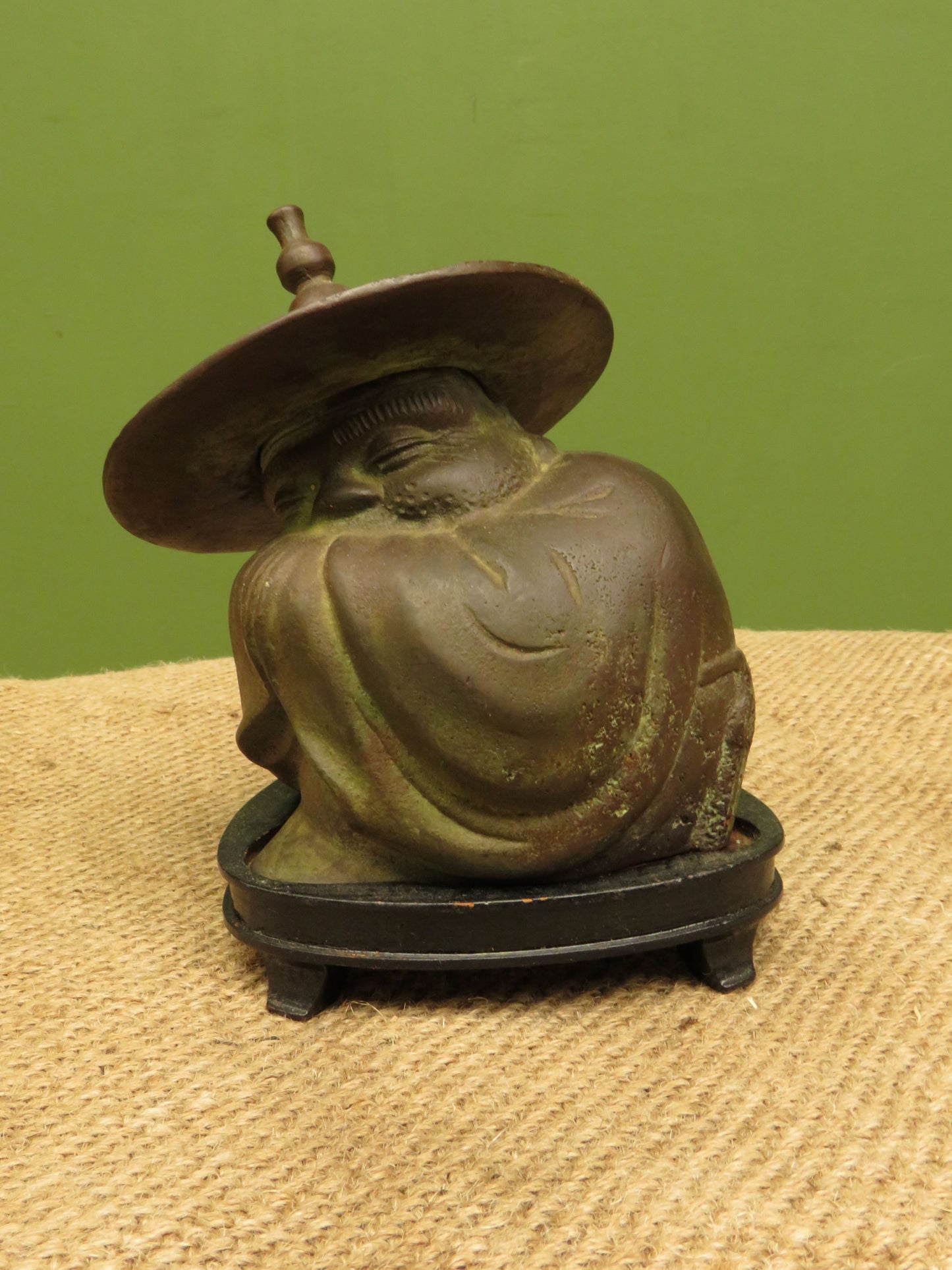 Old Oriental Bronze Seated Monk Figurine