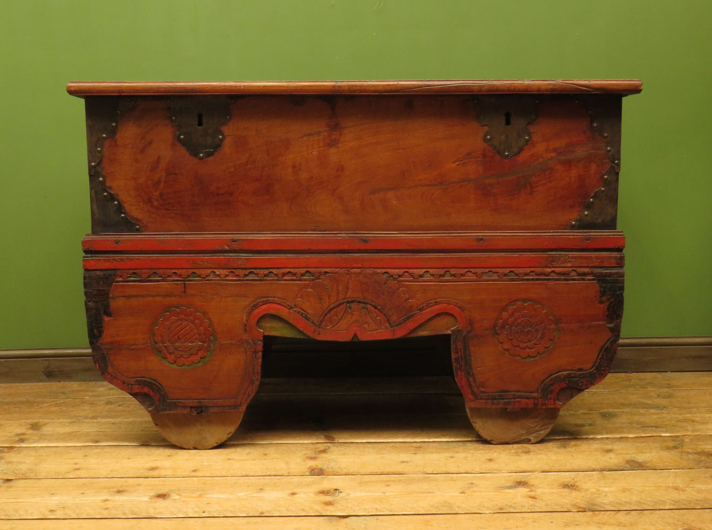 Large Antique Indonesian Marriage Dowry Chest on Wheels