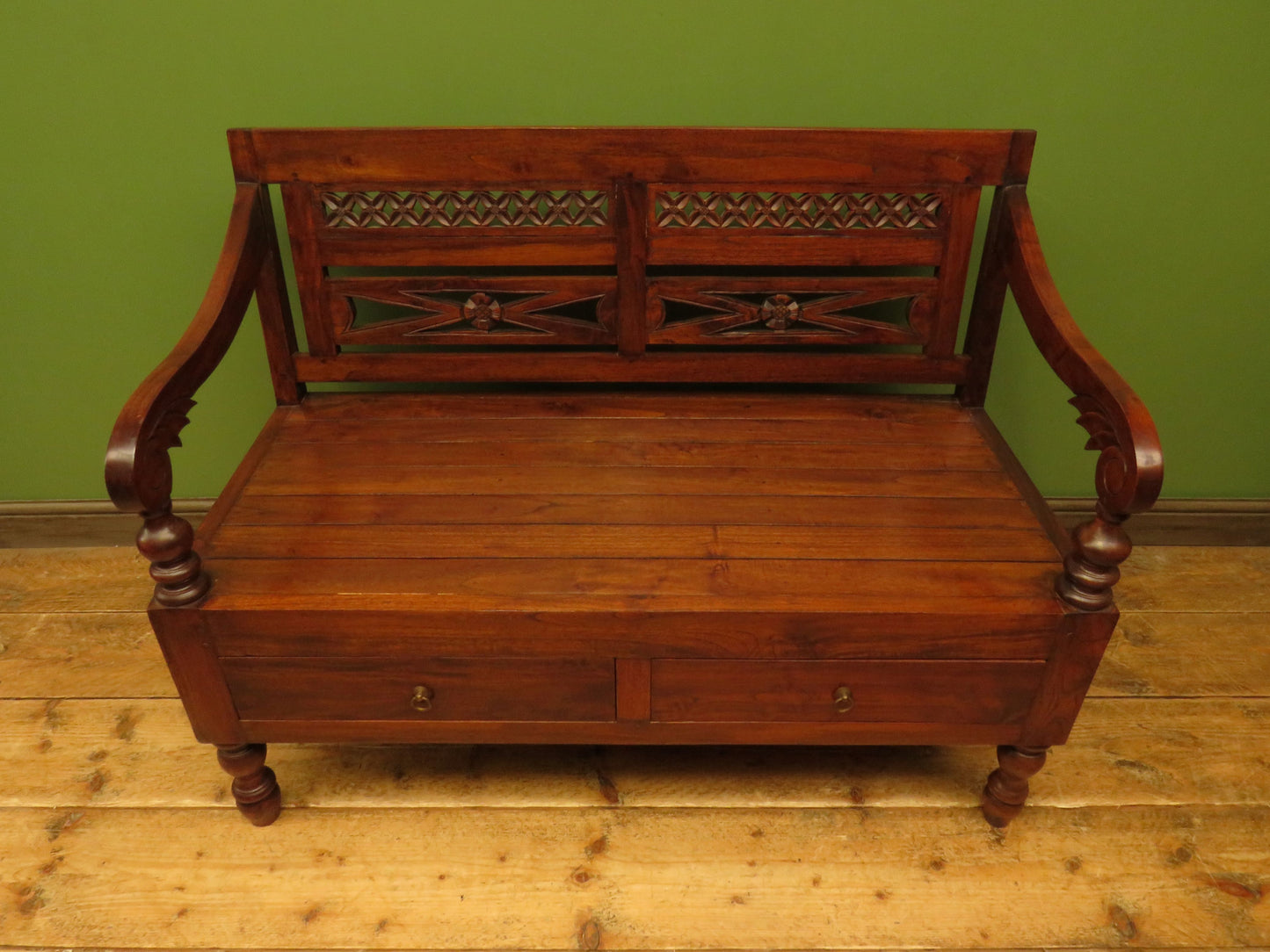 Colonial Anglo-Indian Style Bench with Drawers